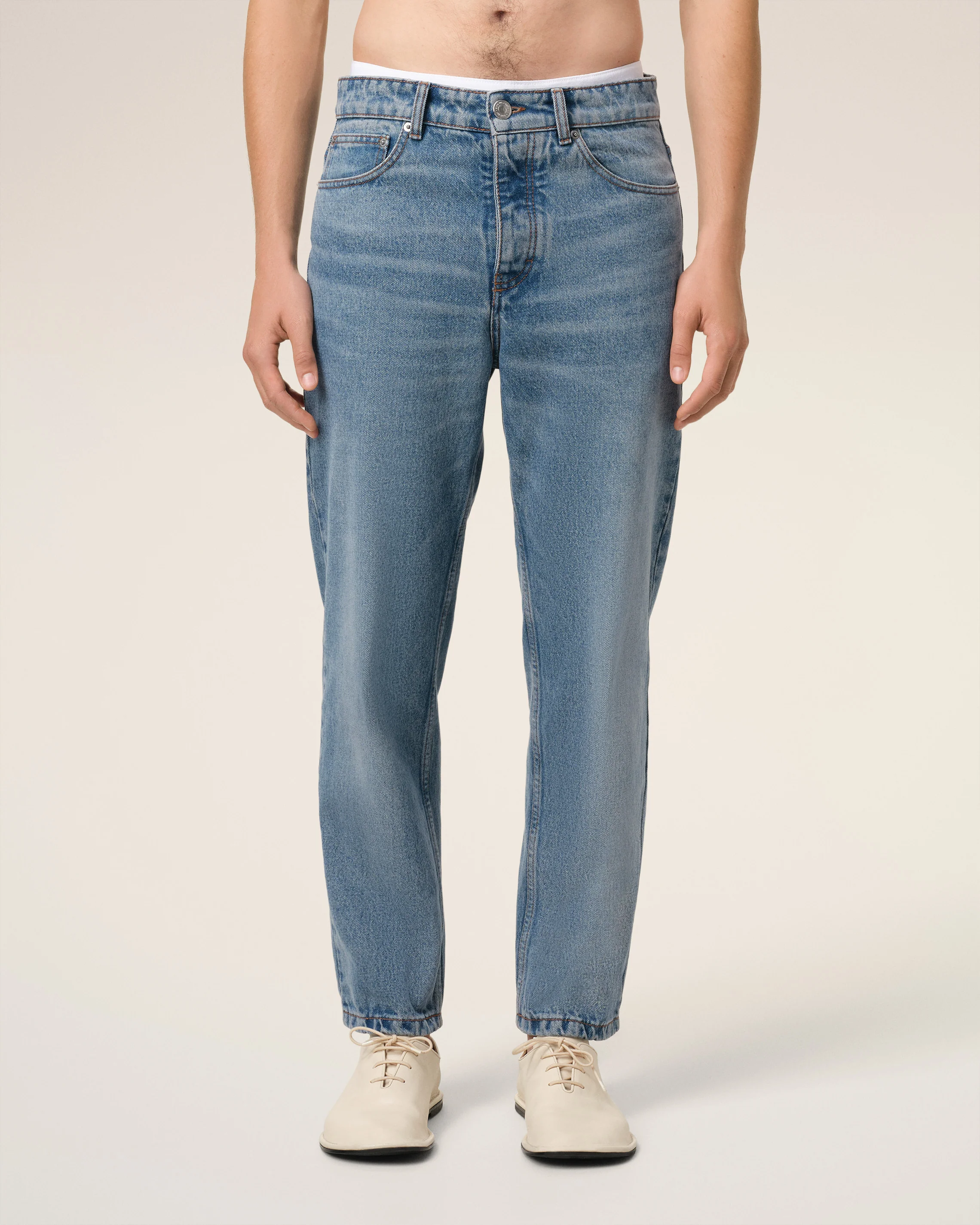 Blue Cotton Tapered Fit Jeans