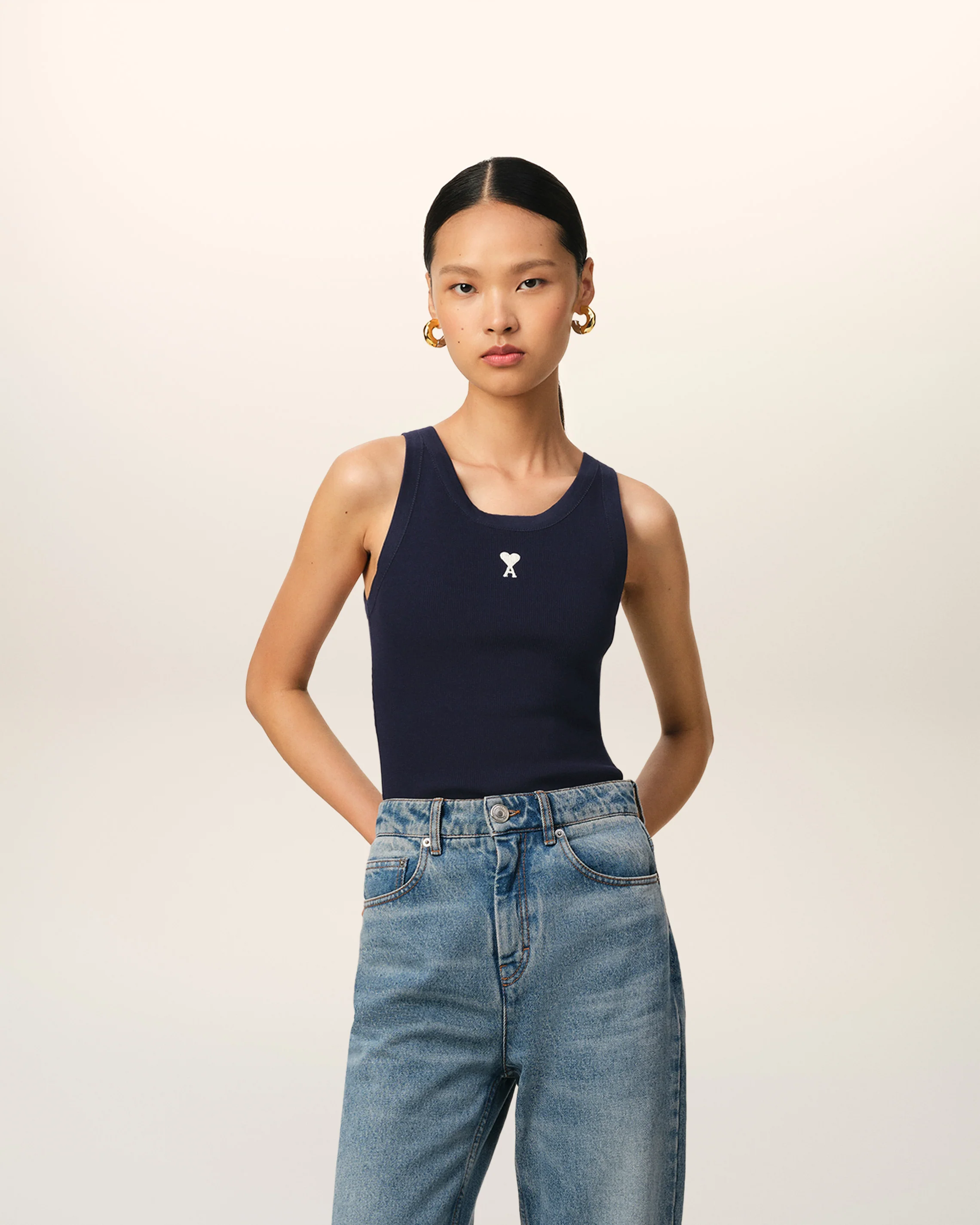 Navy Cotton Rib Ami de Coeur Tanktop