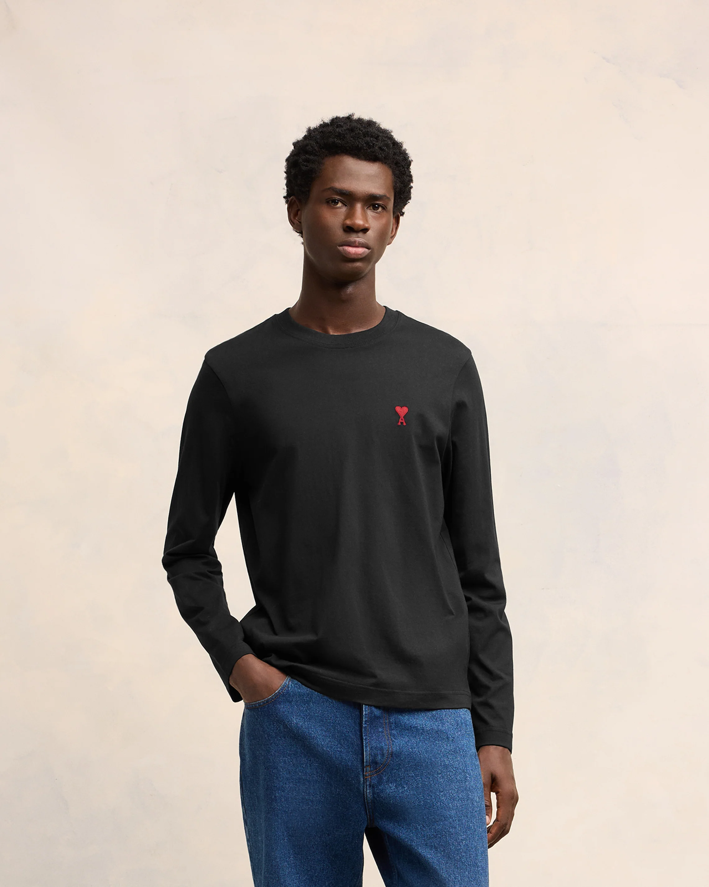 Black Cotton Ami de Coeur Long Sleeves T-Shirt