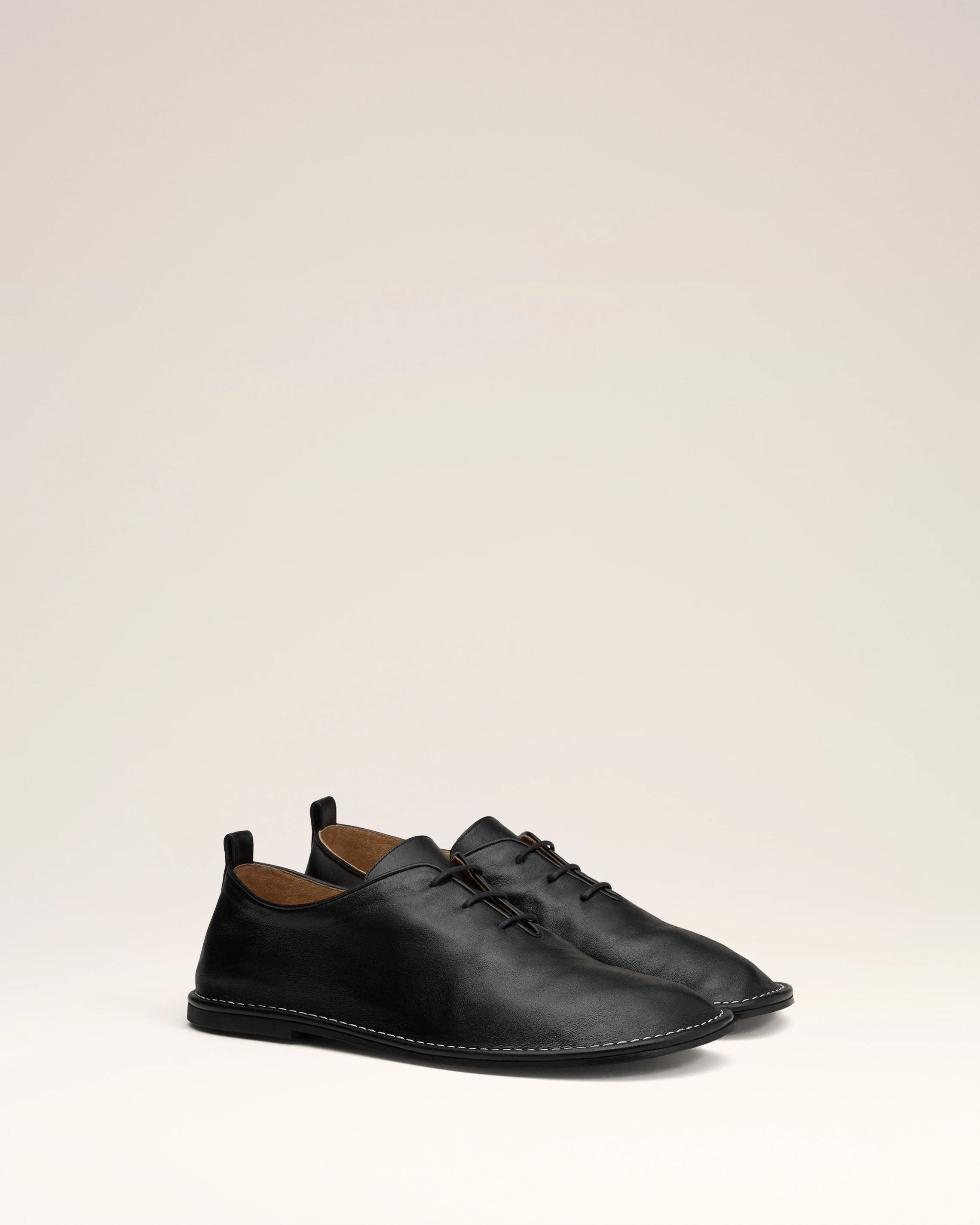 Black Leather One Cut Shoes