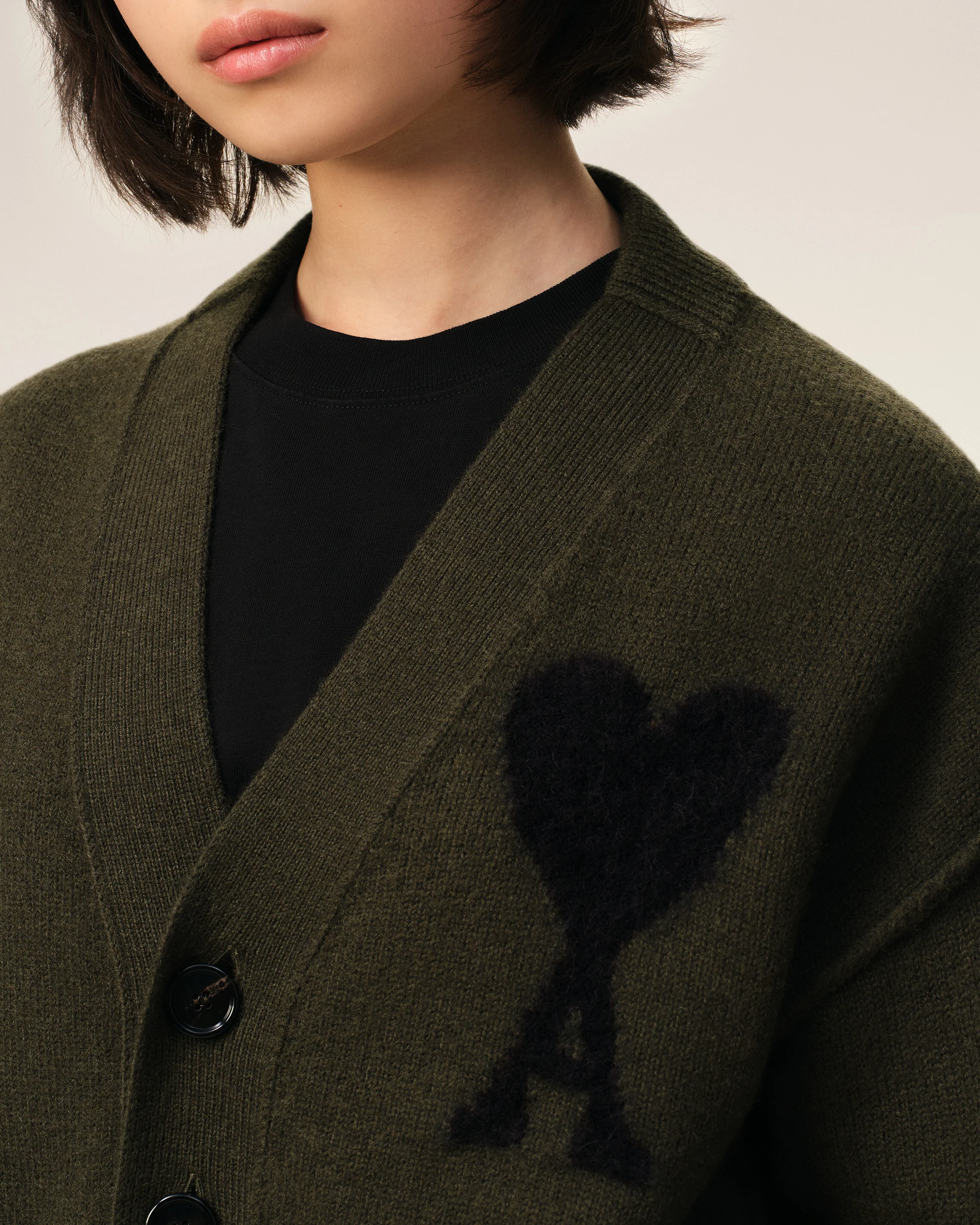 Khaki Wool Ami De Coeur Cardigan