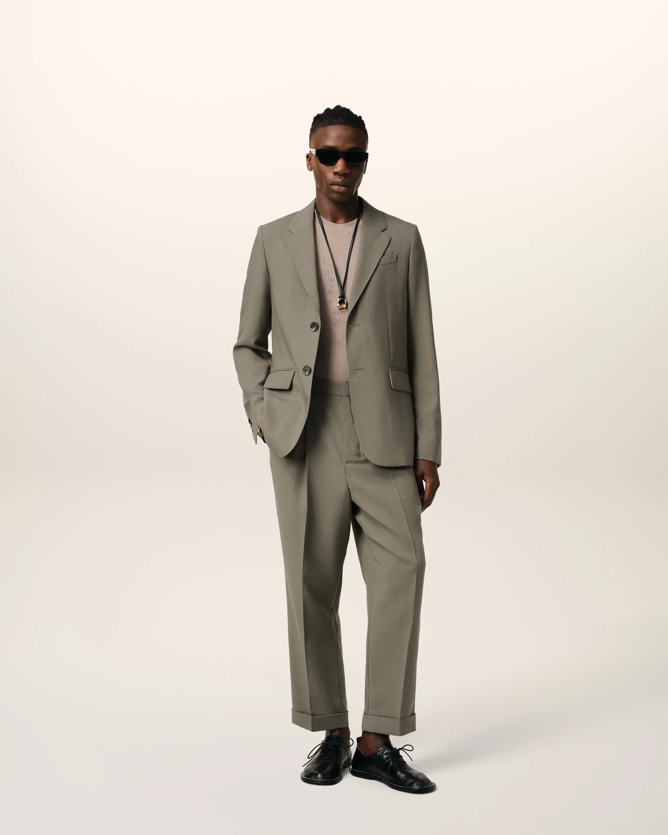 Taupe Wool Two Buttons Jacket