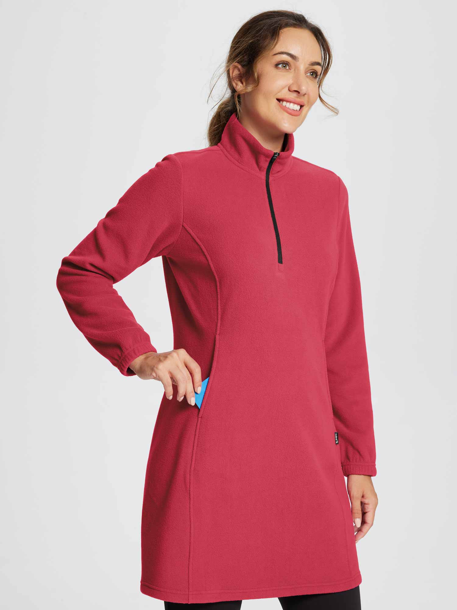 Long-Sleeve Quarter Zip Thermal Tunic Dress
