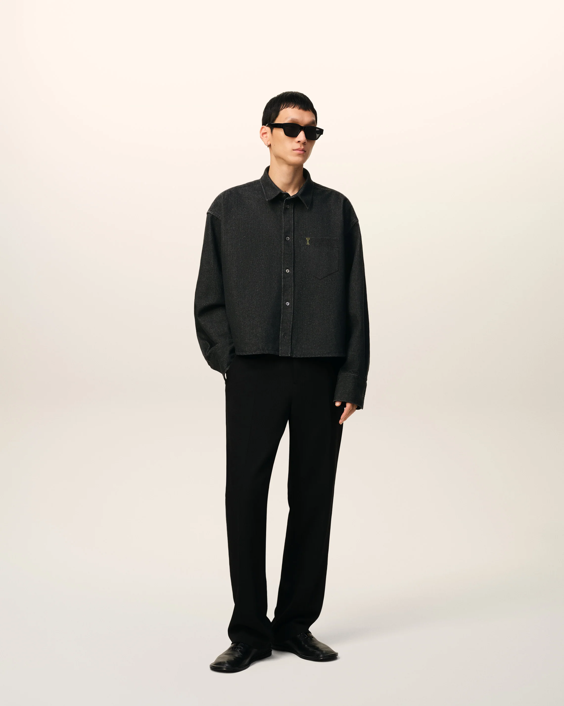 Black Cotton Cropped Ami De Coeur Shirt