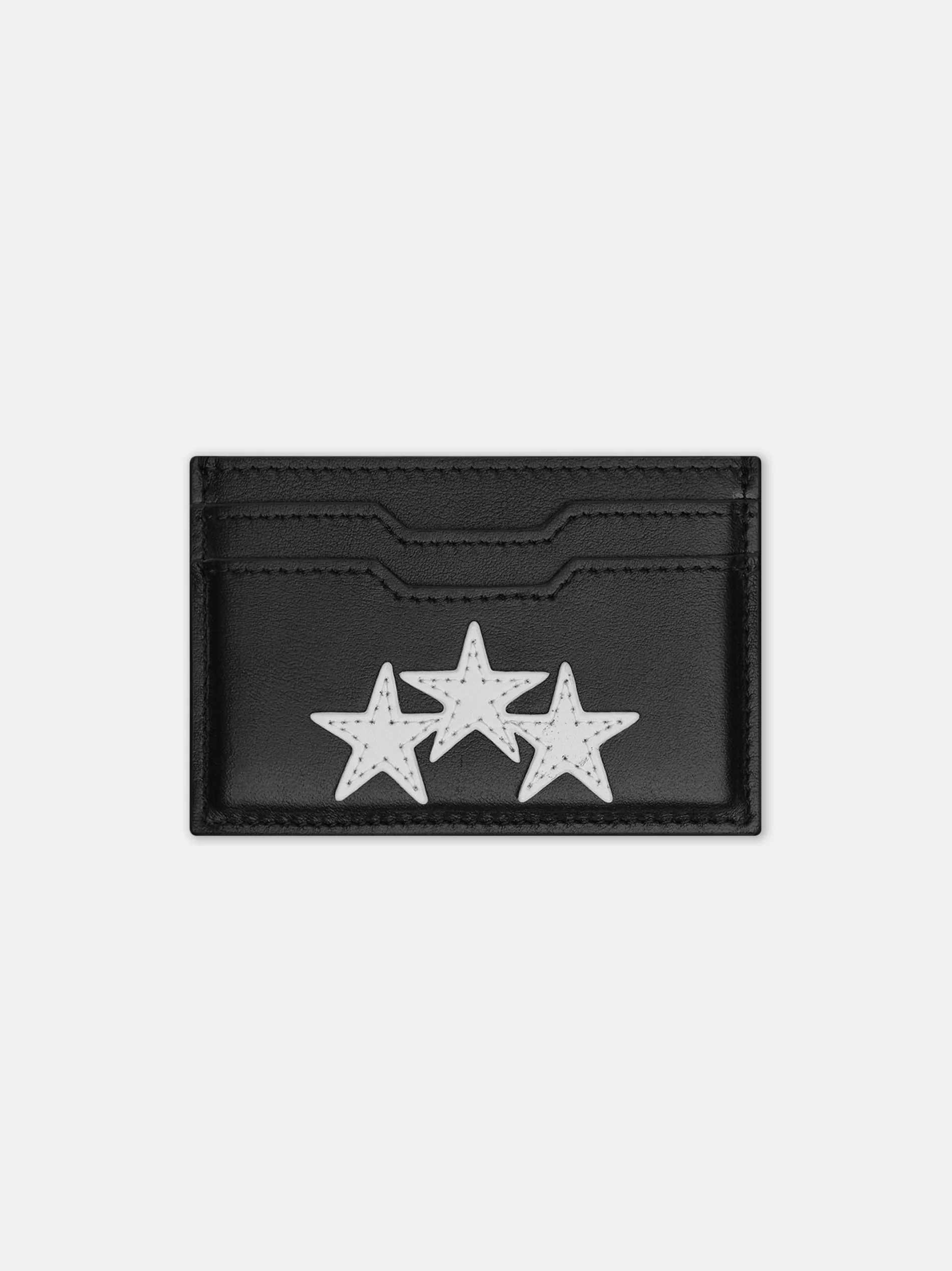 THREE STAR LEATHER CARD HOLDER - Black
