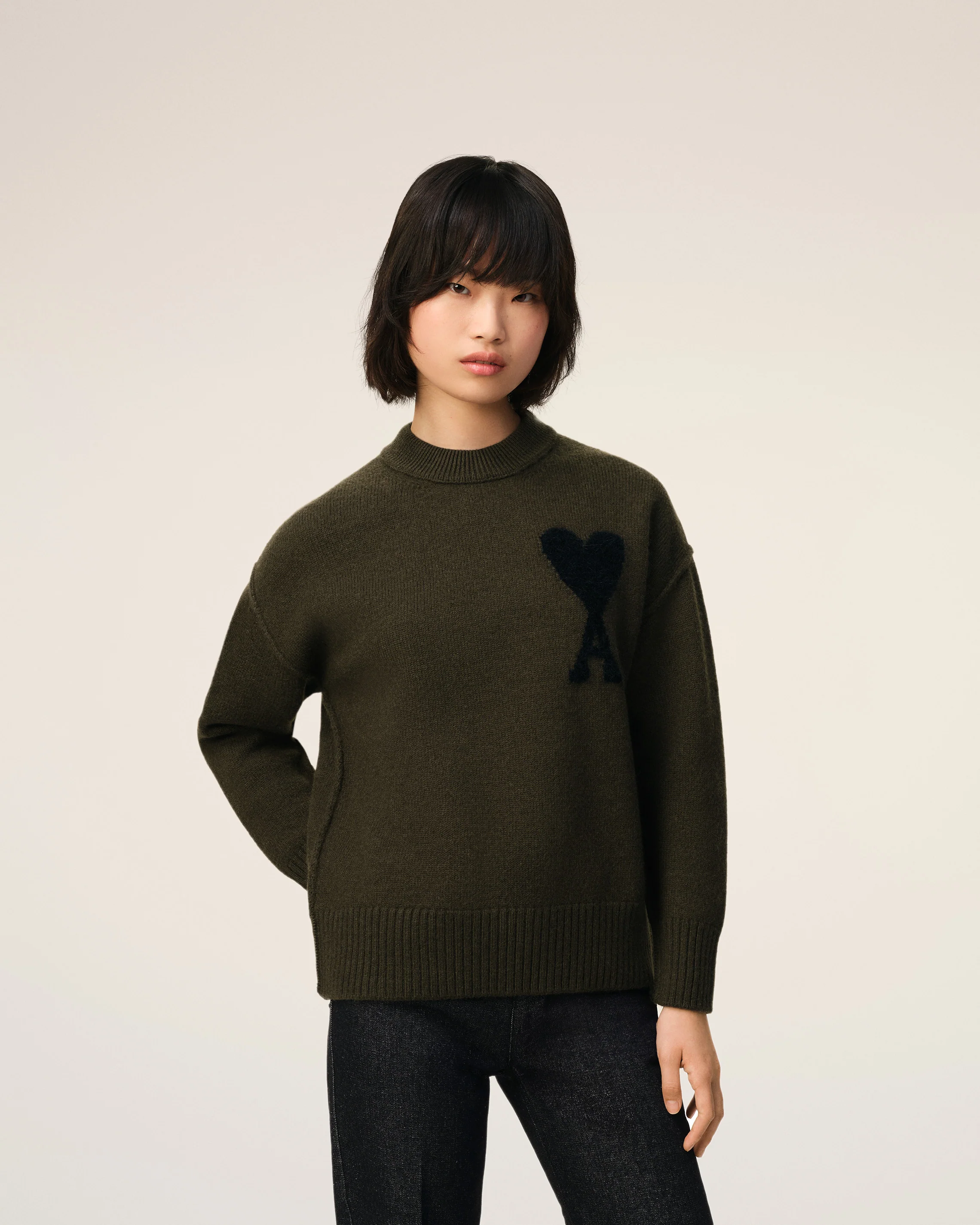Khaki Wool Ami De Coeur Sweater