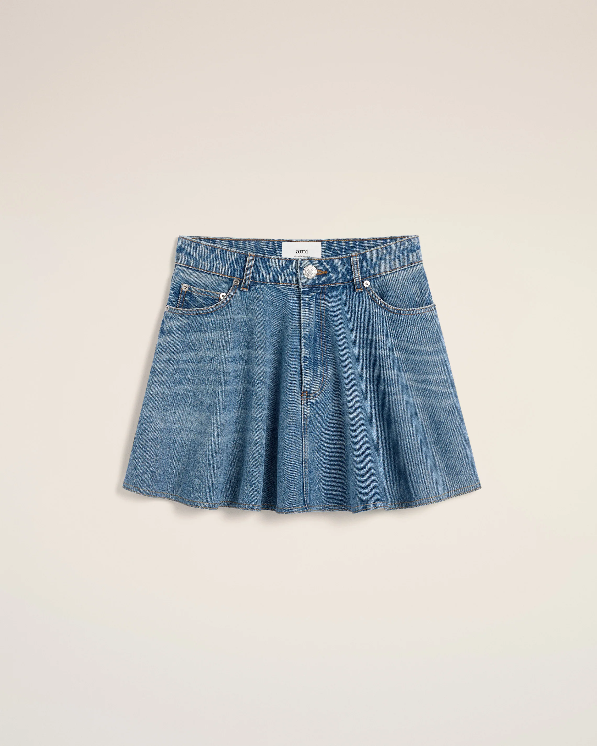 Blue Cotton Flare Mini Skirt