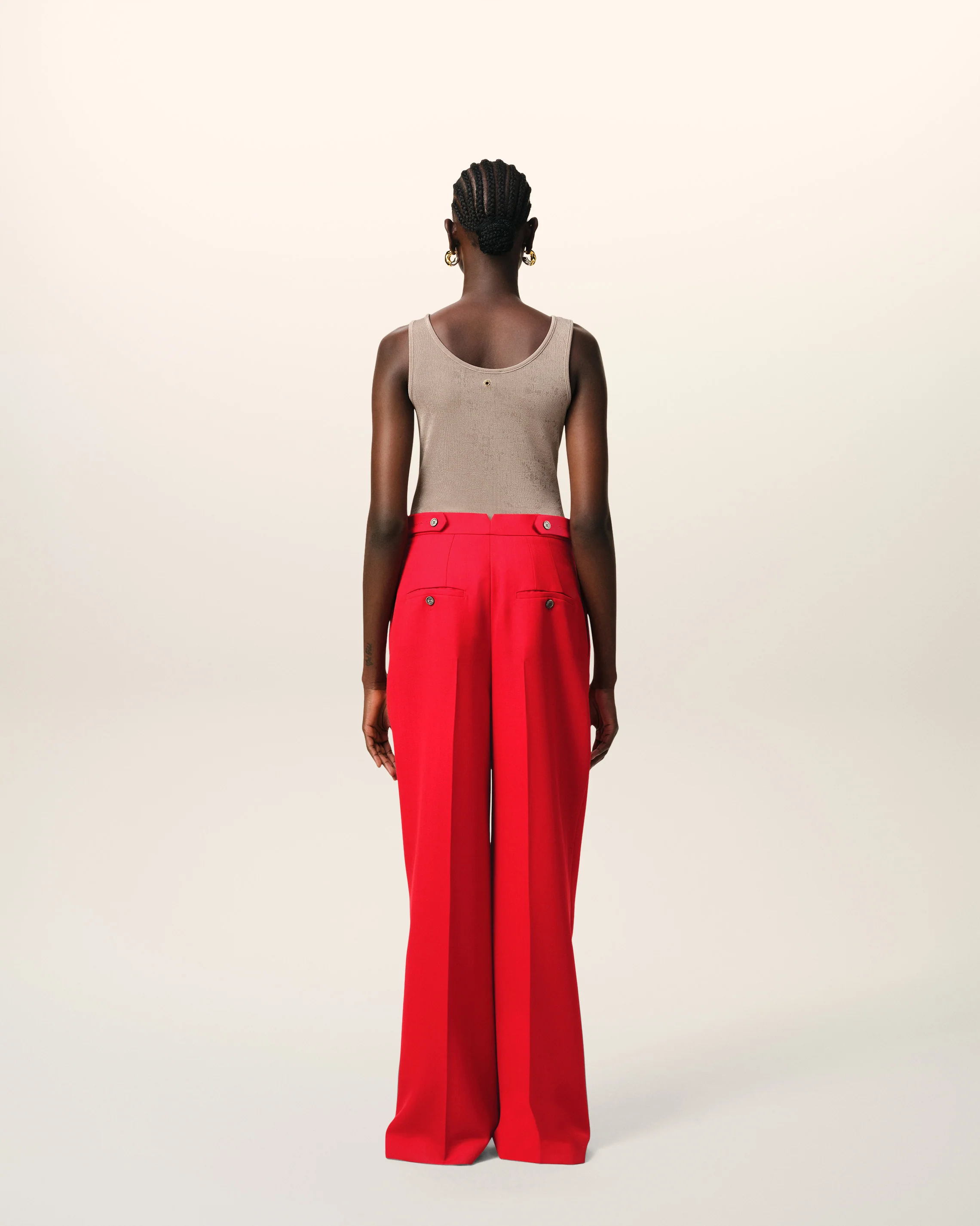 Red Wool High Waist Large Trousers
