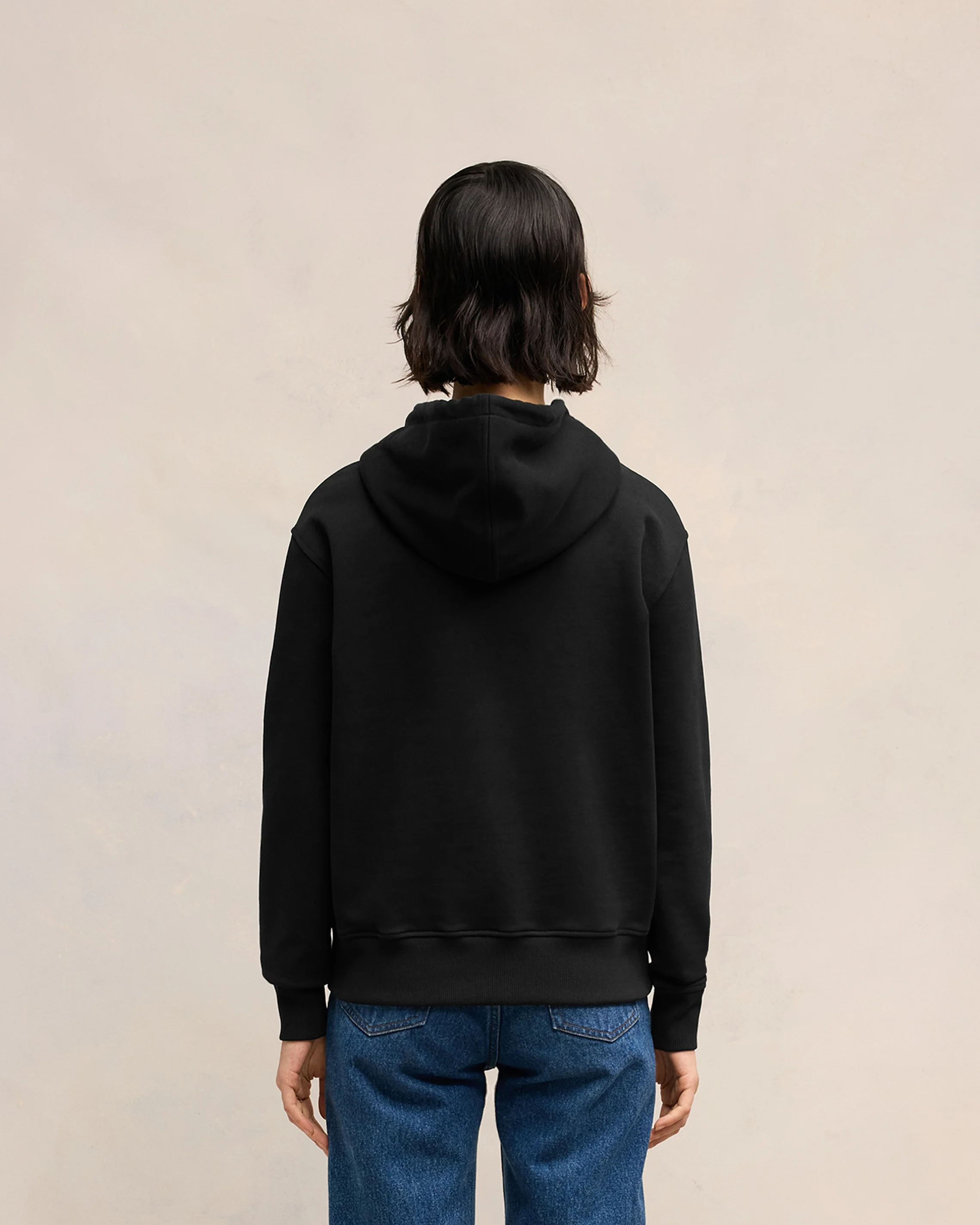 Black Cotton Ami de Coeur Zipped Hoodie