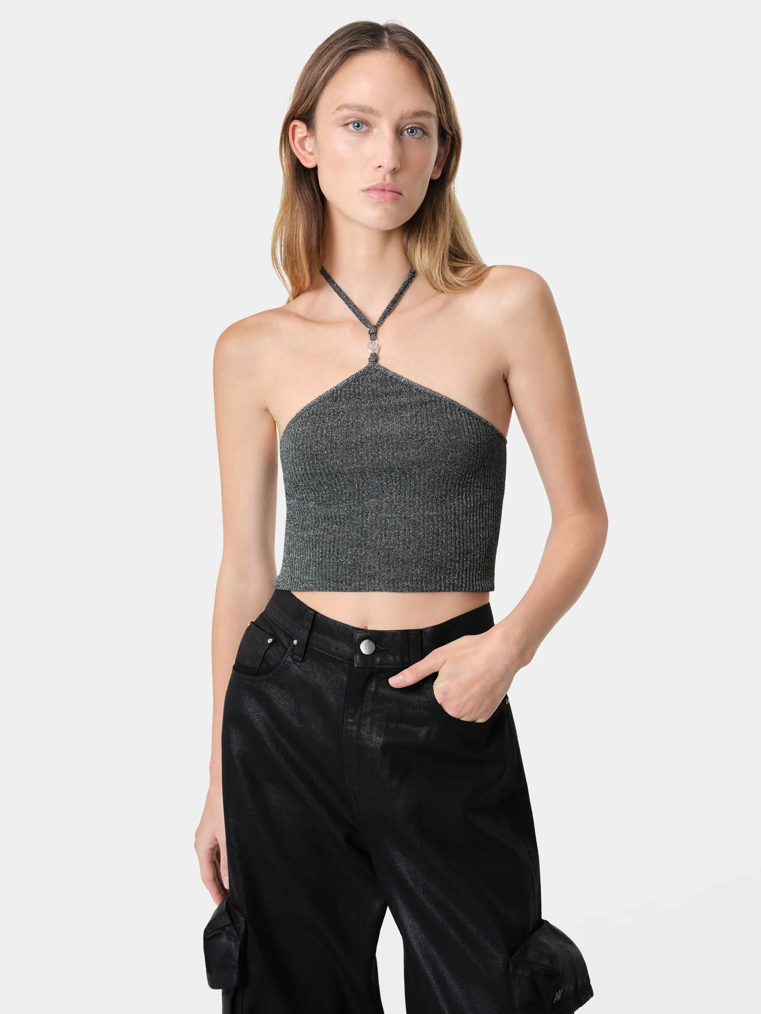 WOMEN - WOMEN'S LUREX HALTER TOP - Black