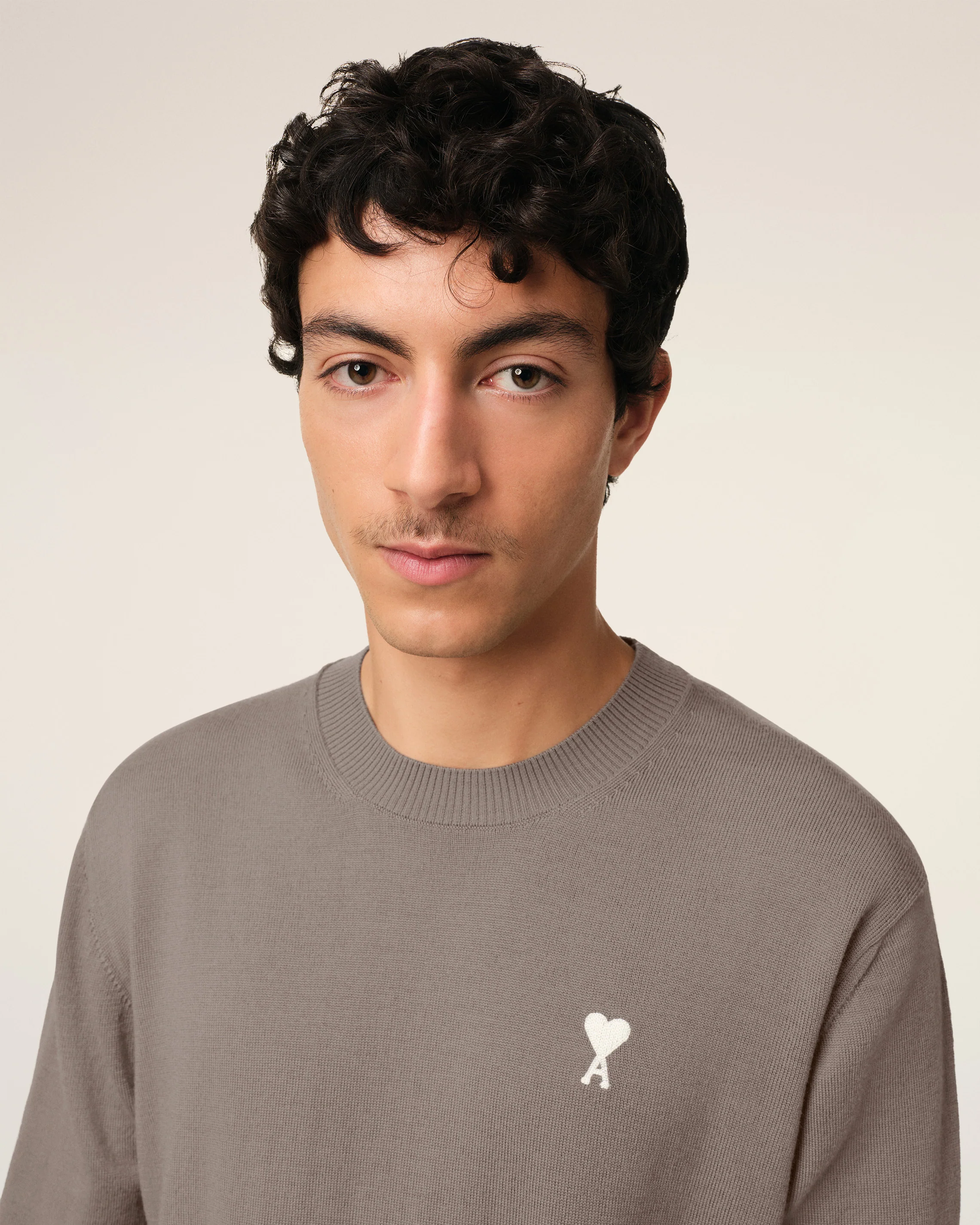 Beige Wool Ami de Coeur Crew Neck Sweater