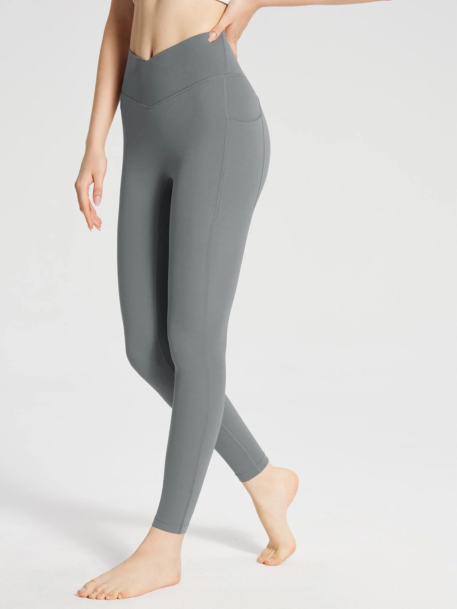 Lycra Cross-Waist High-Rise Leggings