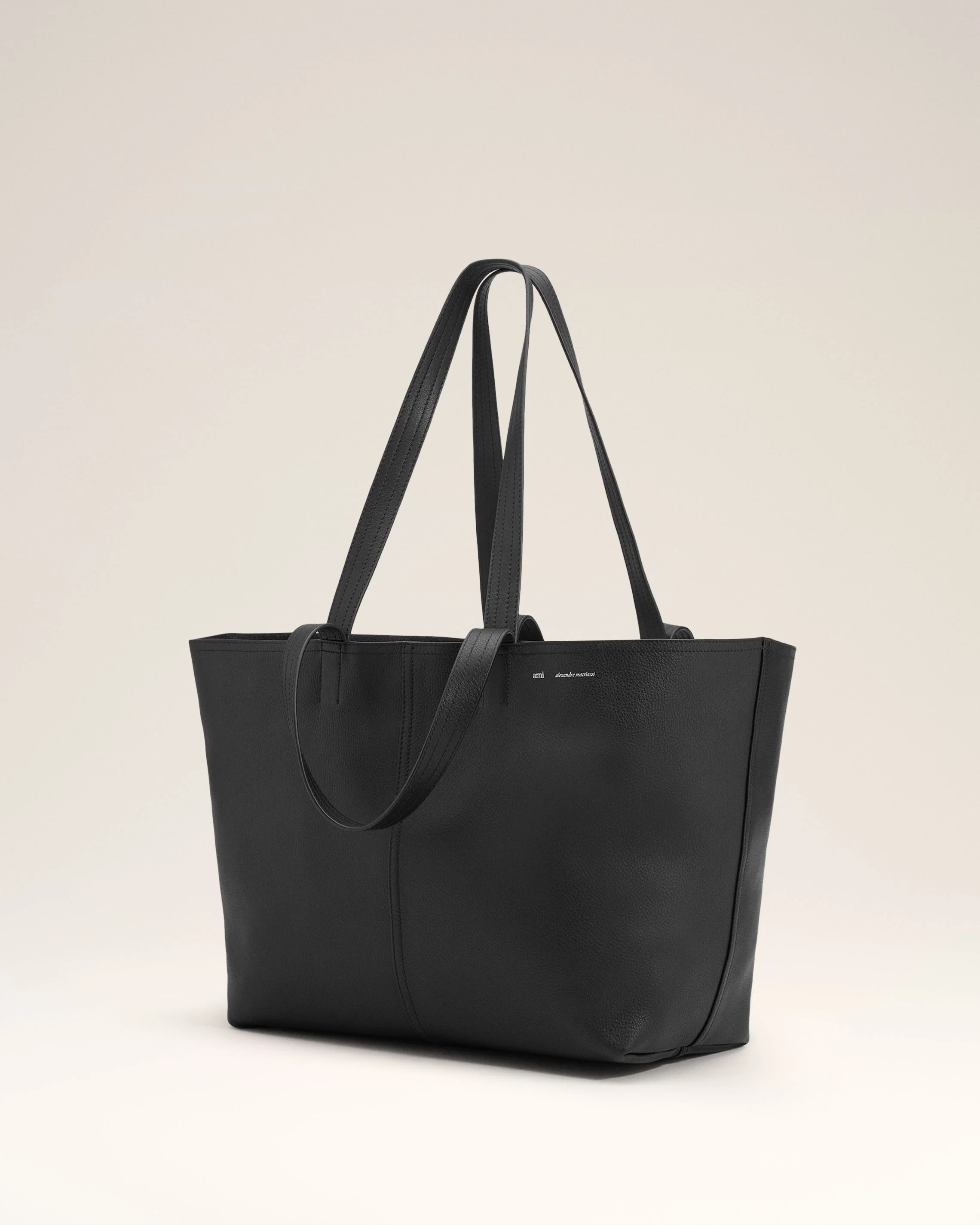 Black Leather Midi Tote Bag