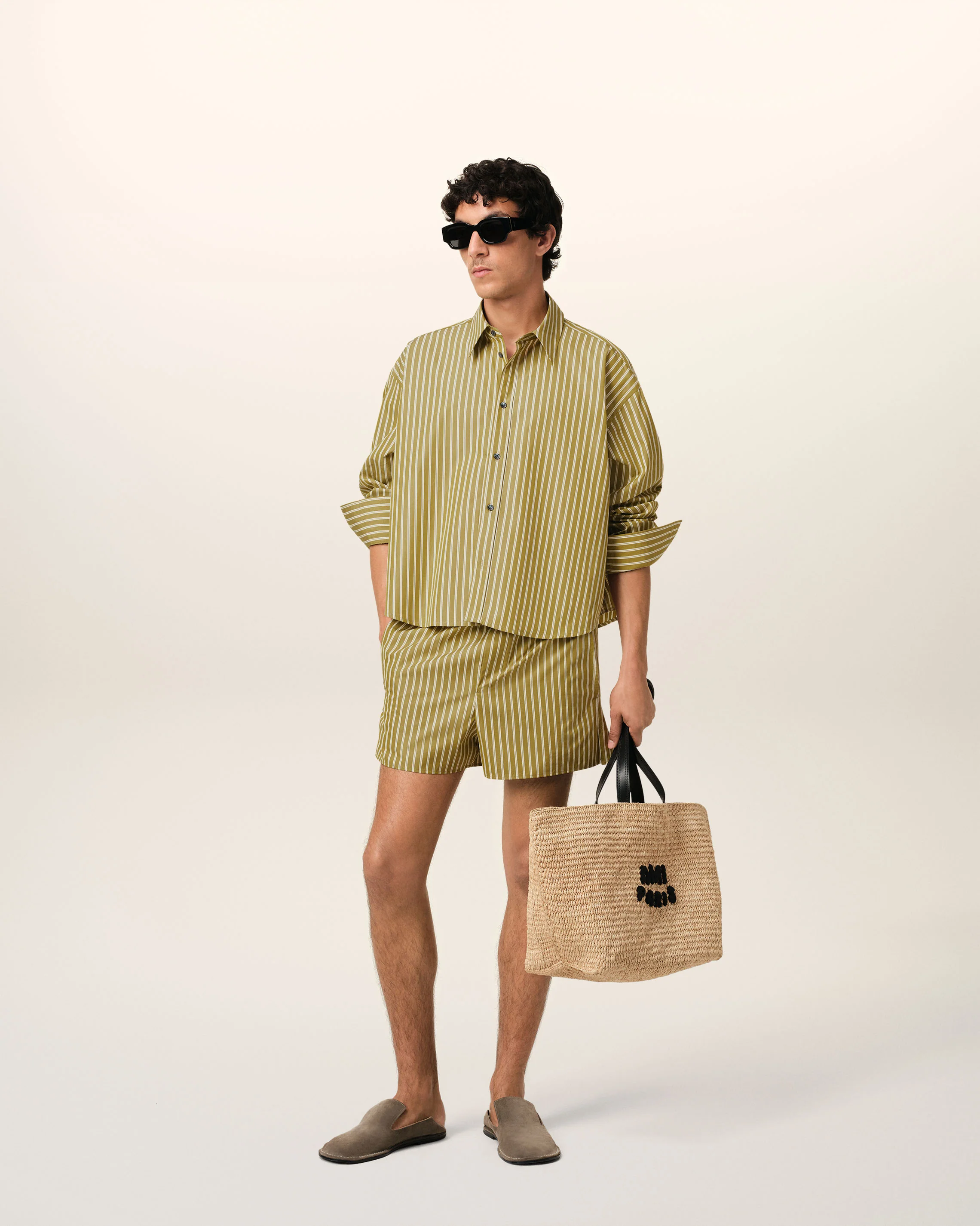 Khaki Cotton Cropped Oversized Shirt