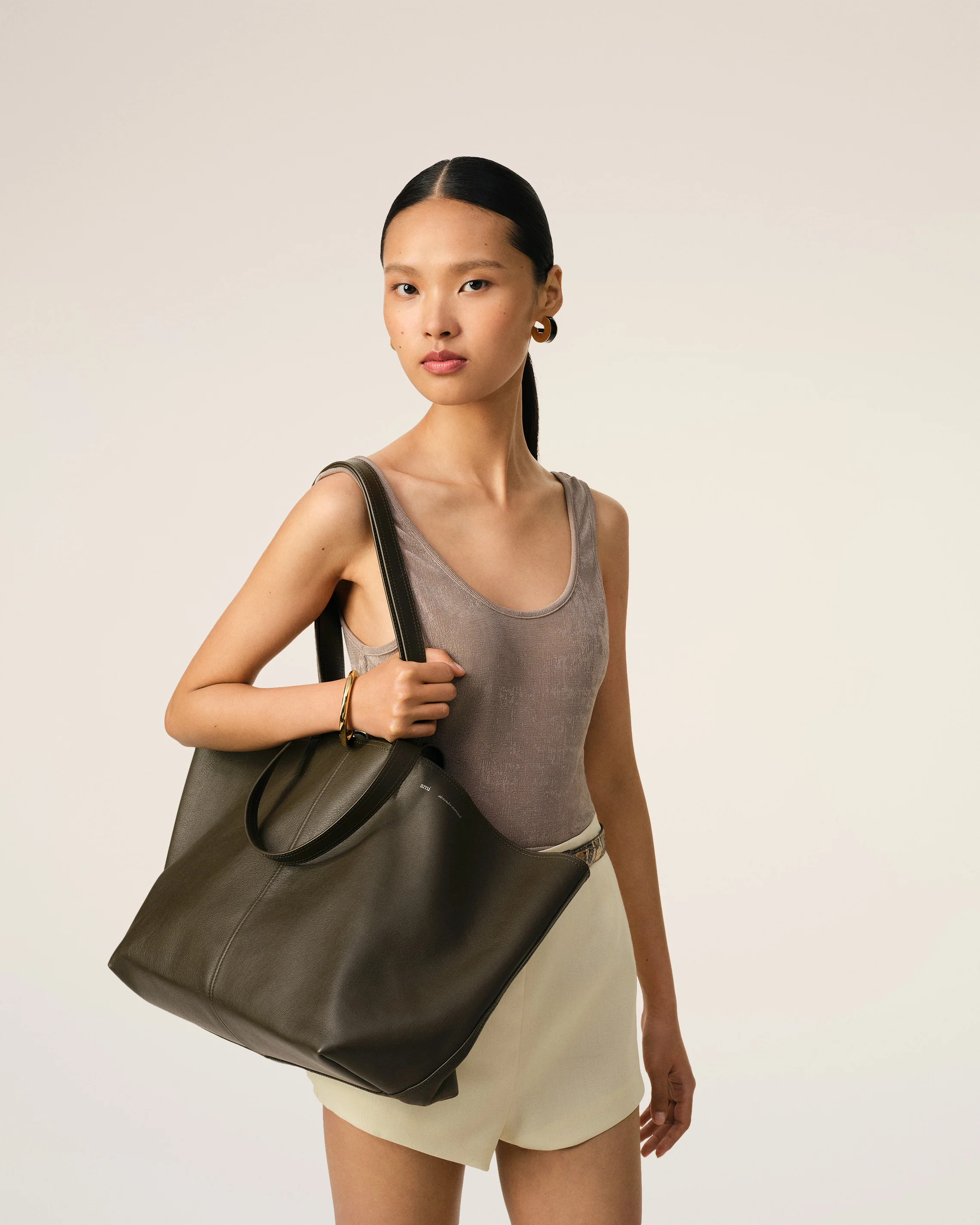 Green Leather Midi Tote Bag