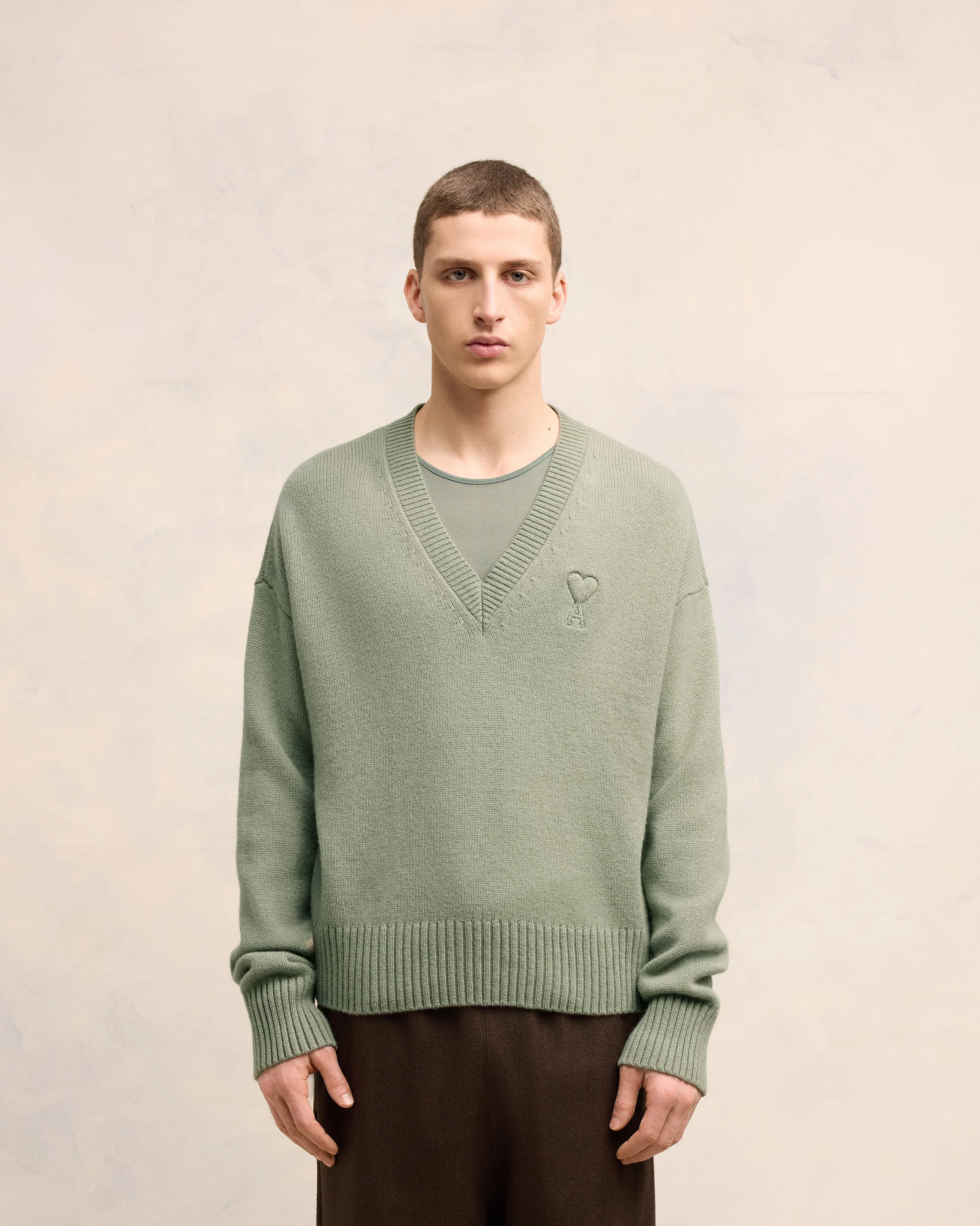 Embossed Ami de Coeur V Neck Sweater