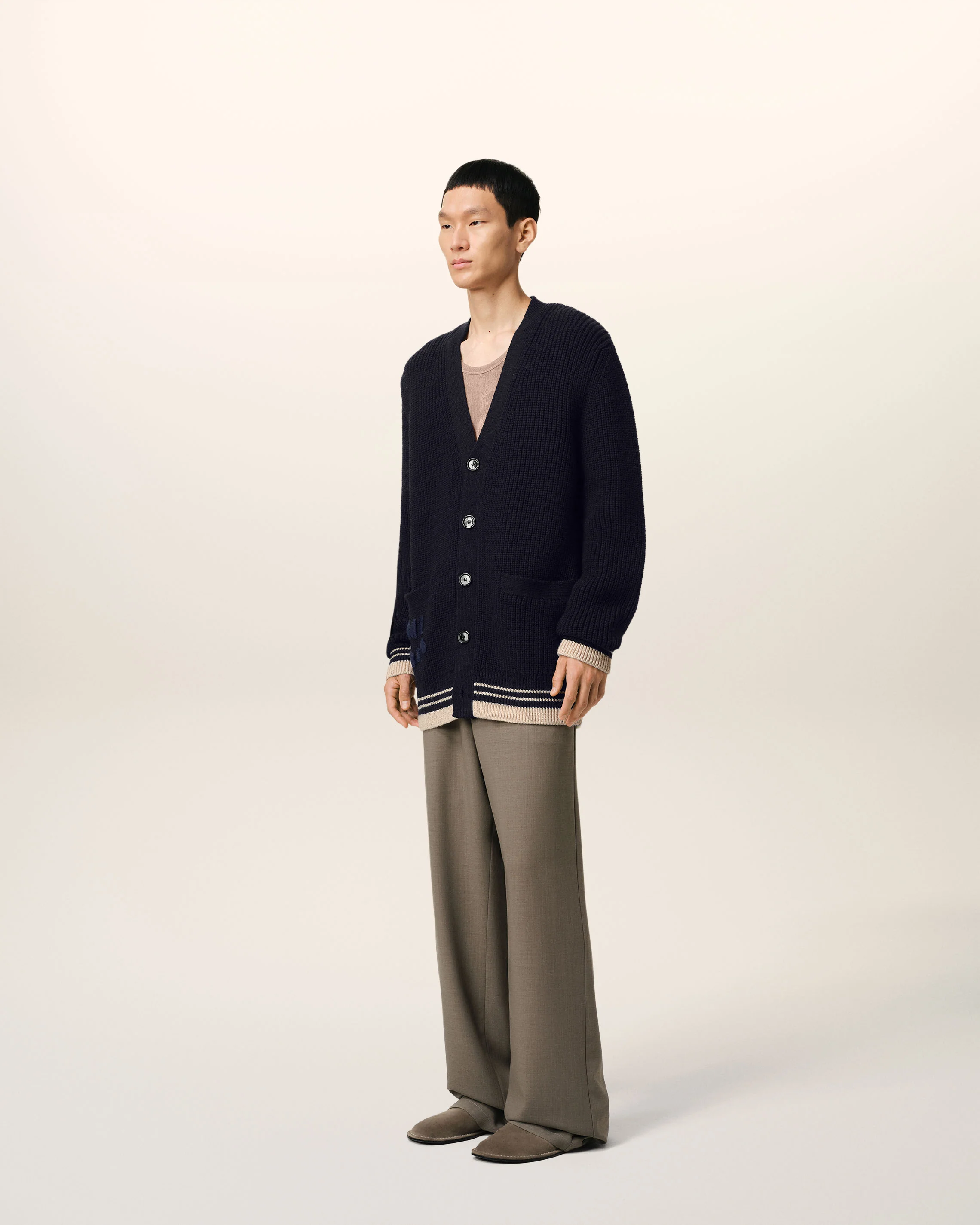 Navy Wool Ribbed Sweater