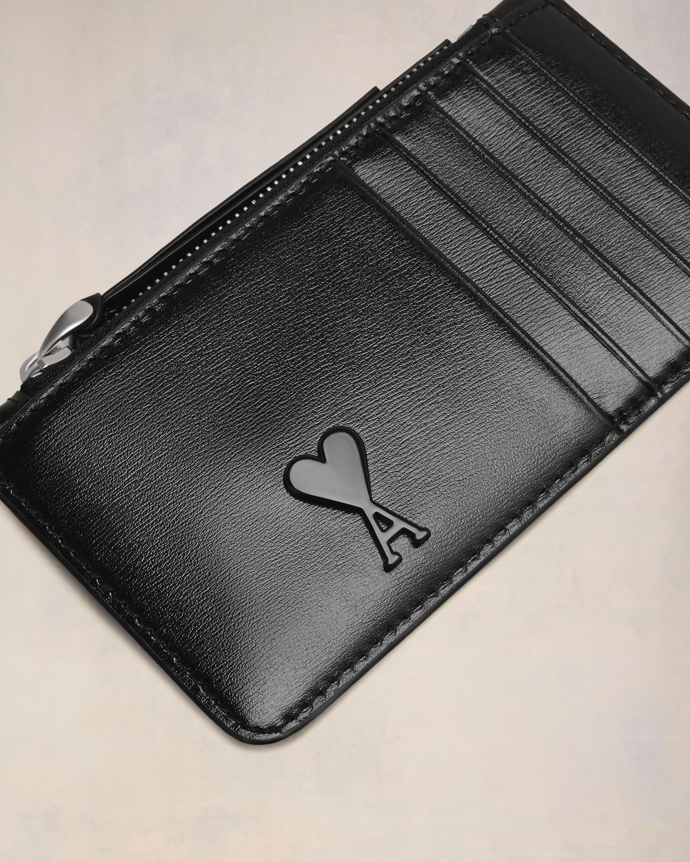 Black Leather Zipped Card Holder