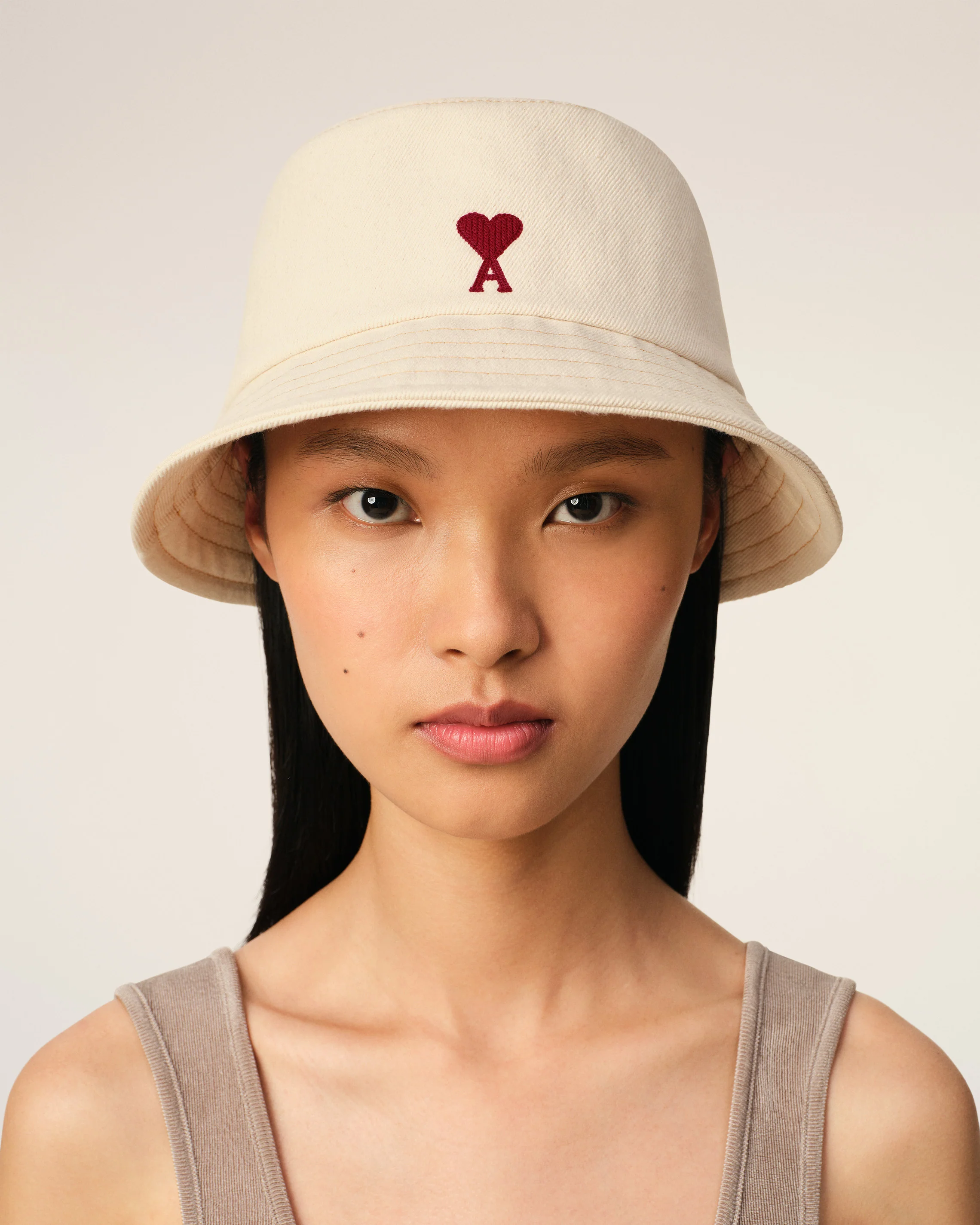 Beige Cotton Ami de Coeur Embroidery Bucket Hat