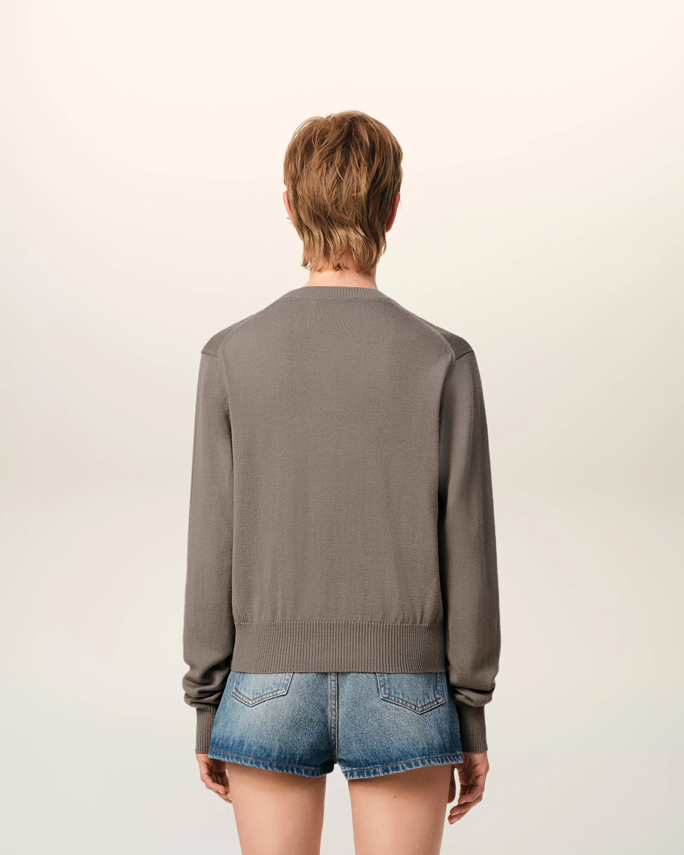 Beige Wool Ami de Coeur Crew Neck Sweater