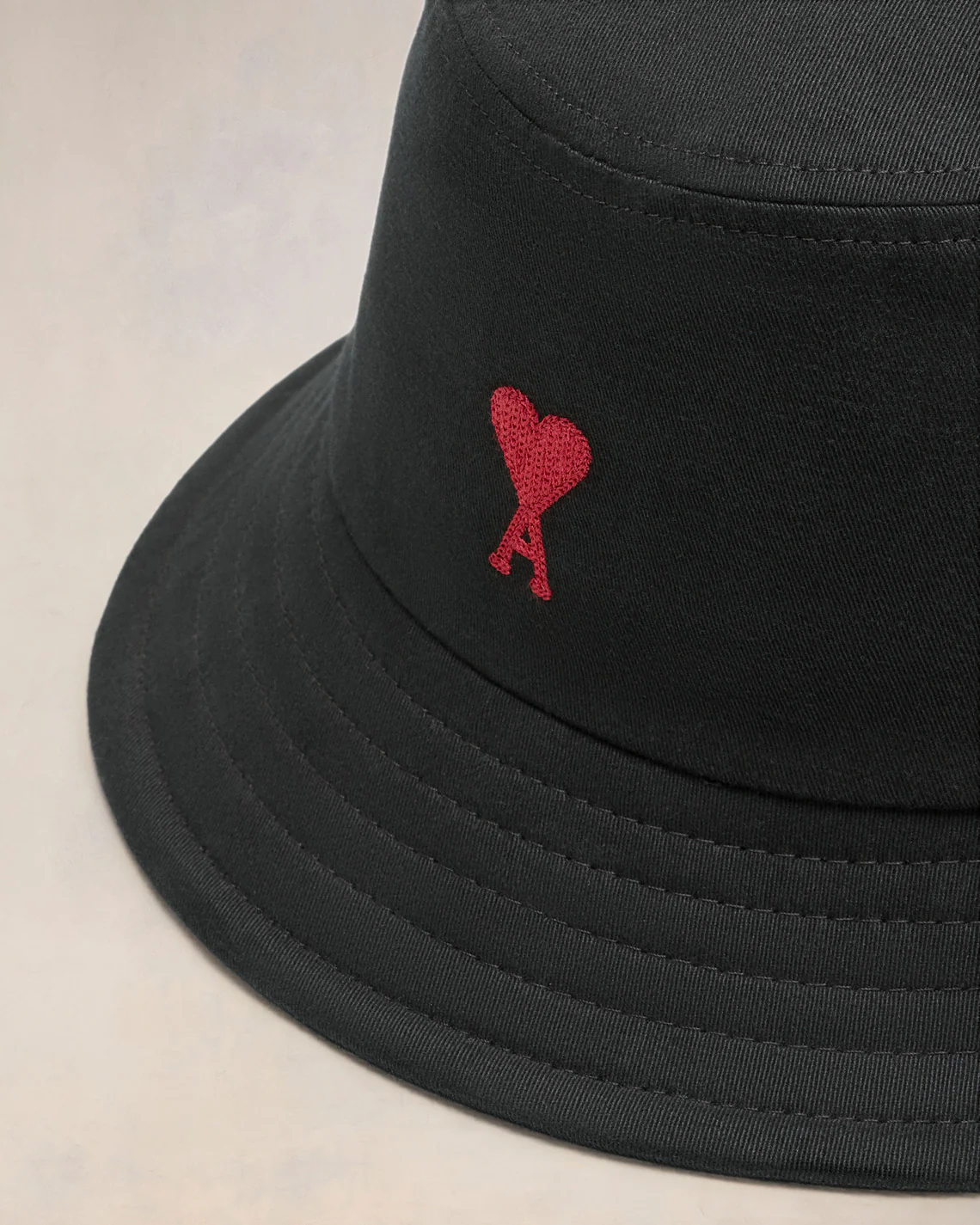 Black Cotton Ami de Coeur Embroidery Bucket Hat