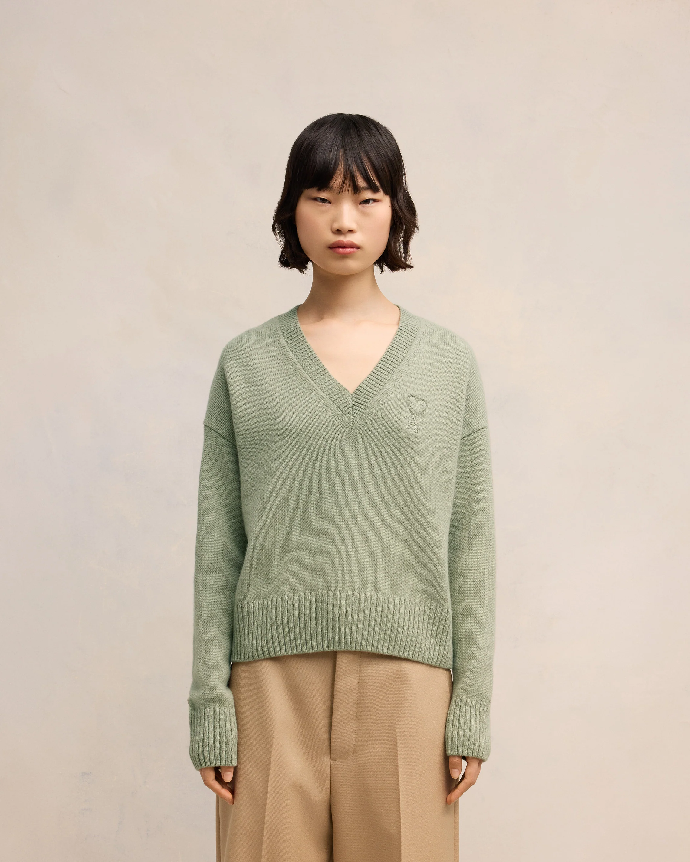 Embossed Ami de Coeur V Neck Sweater