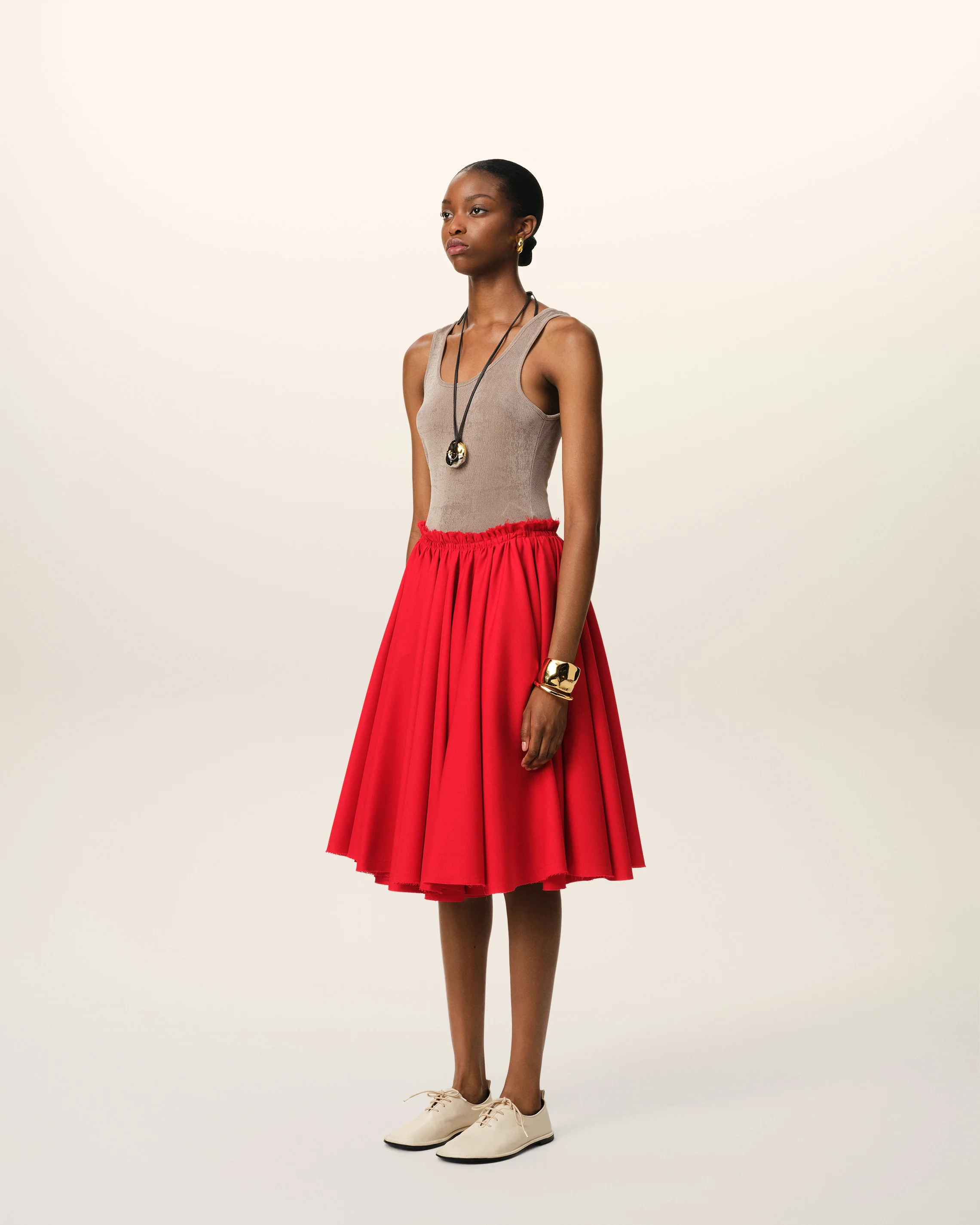 Red Wool Skirt With Godets