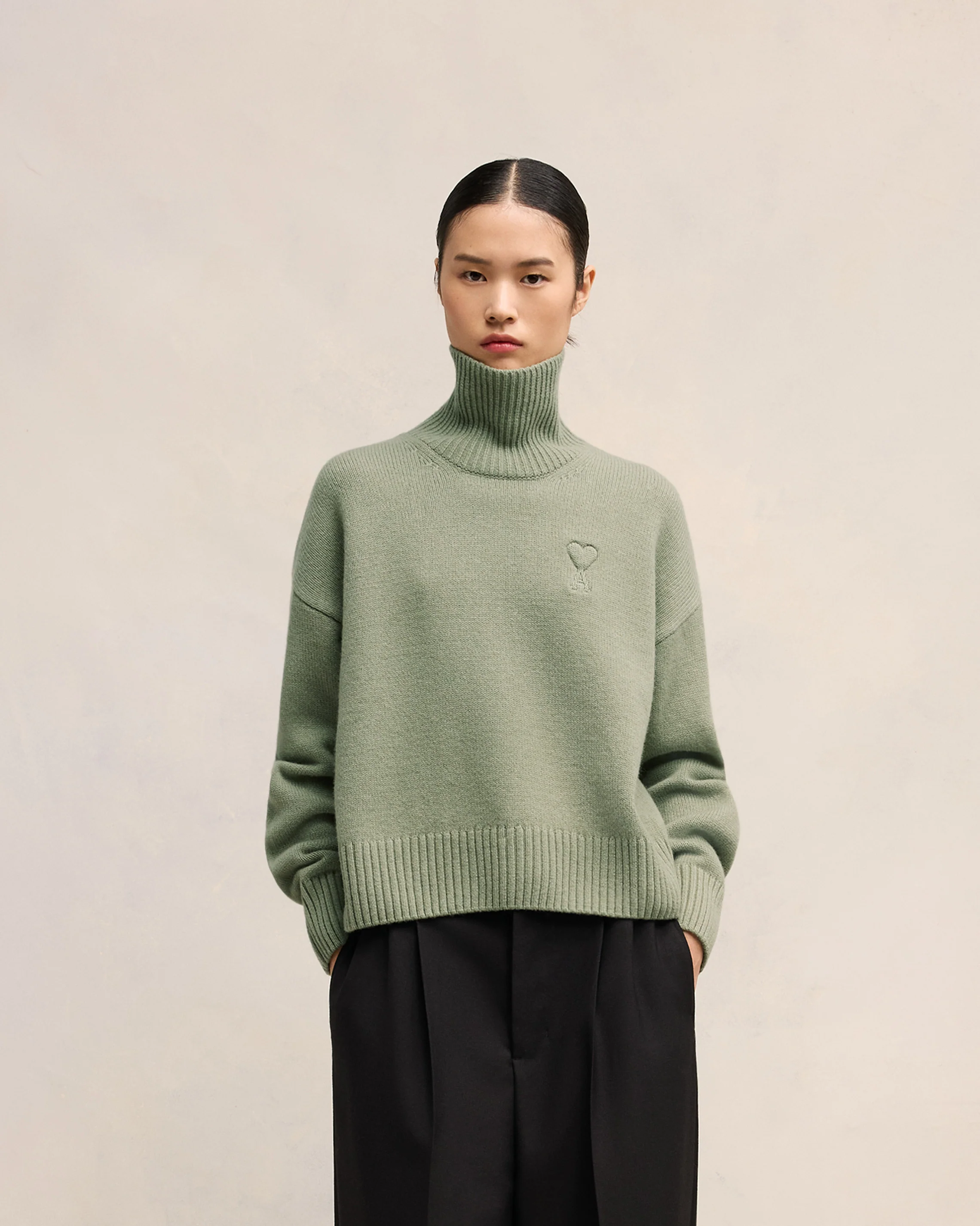Embossed Ami de Coeur Funnel Neck Sweater