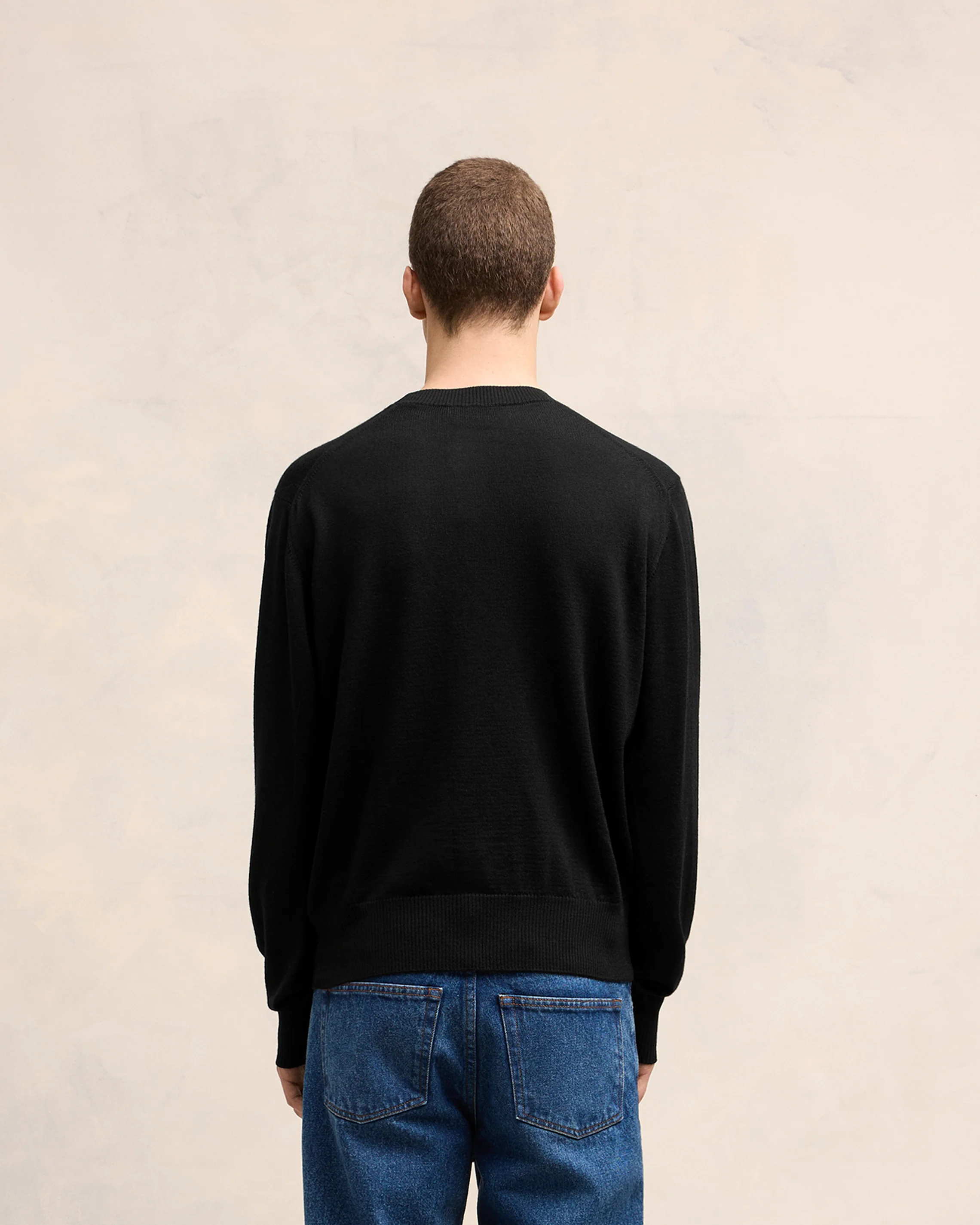 Black Wool Ami de Coeur Crew Neck Sweater