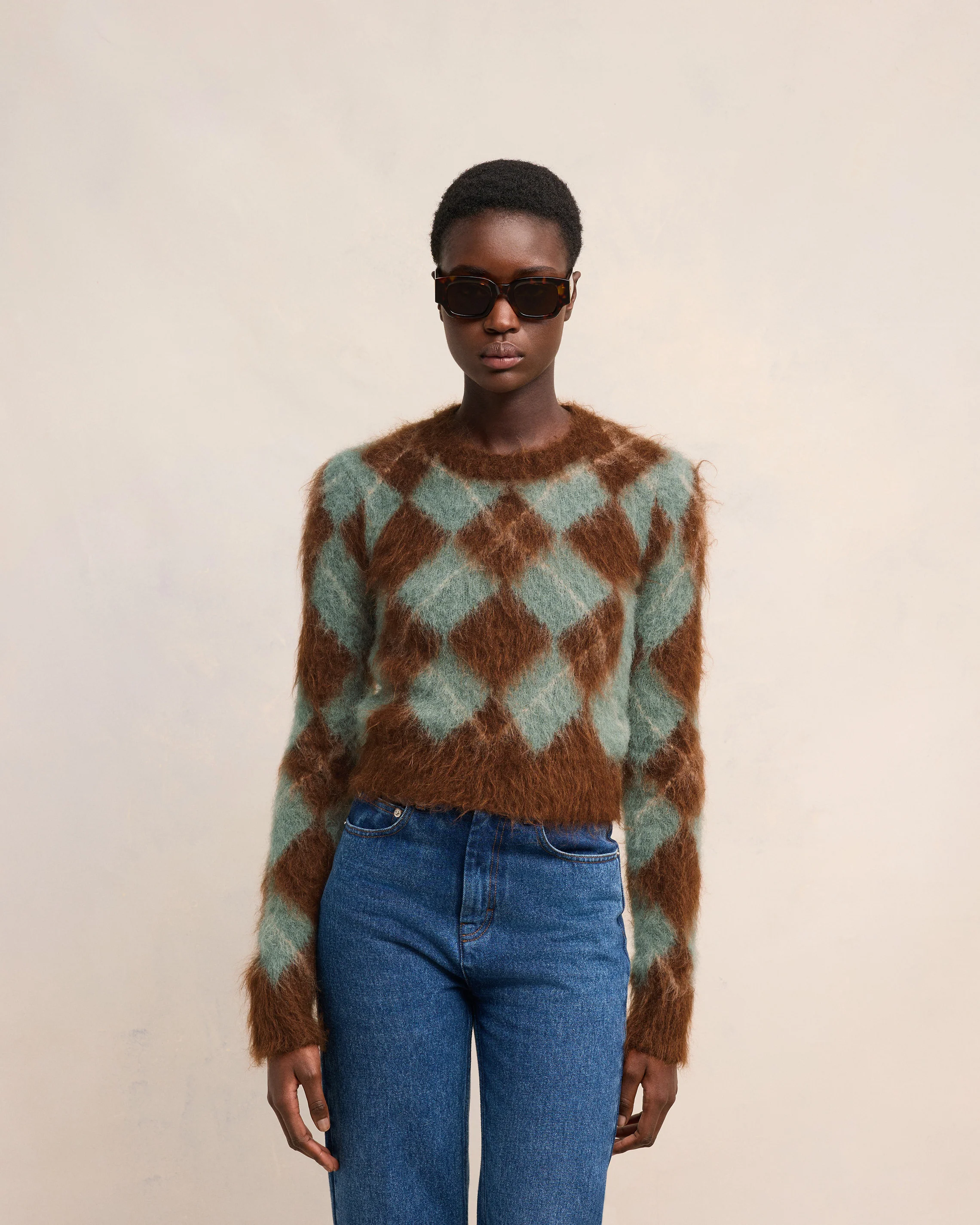 Alpaca Mohair Brushed Argyle Sweater