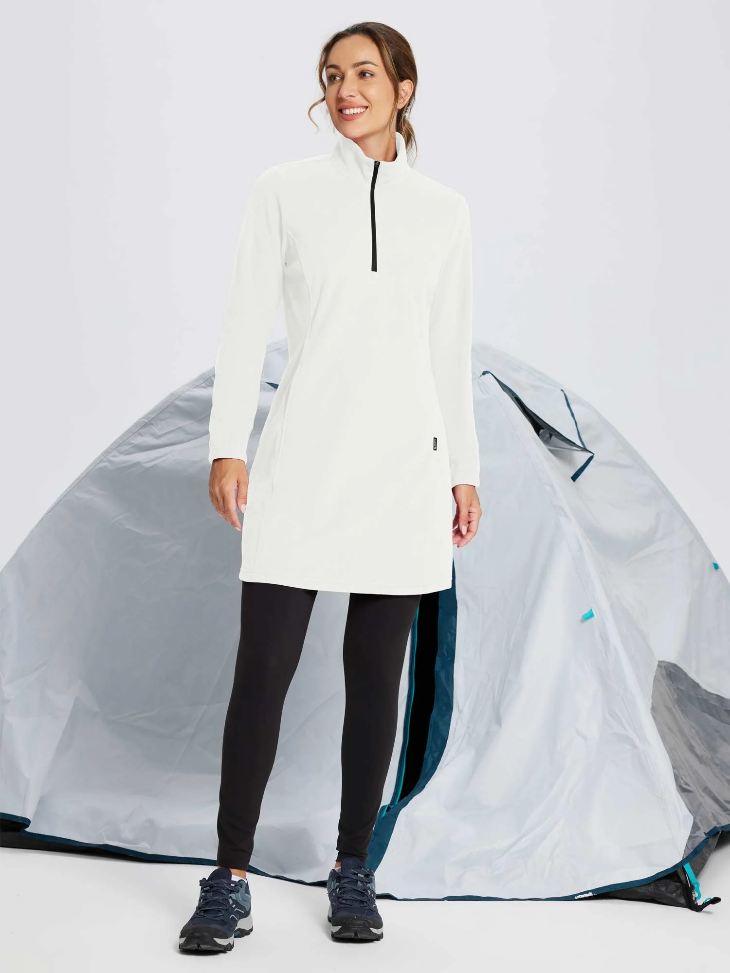 Long-Sleeve Quarter Zip Thermal Tunic Dress