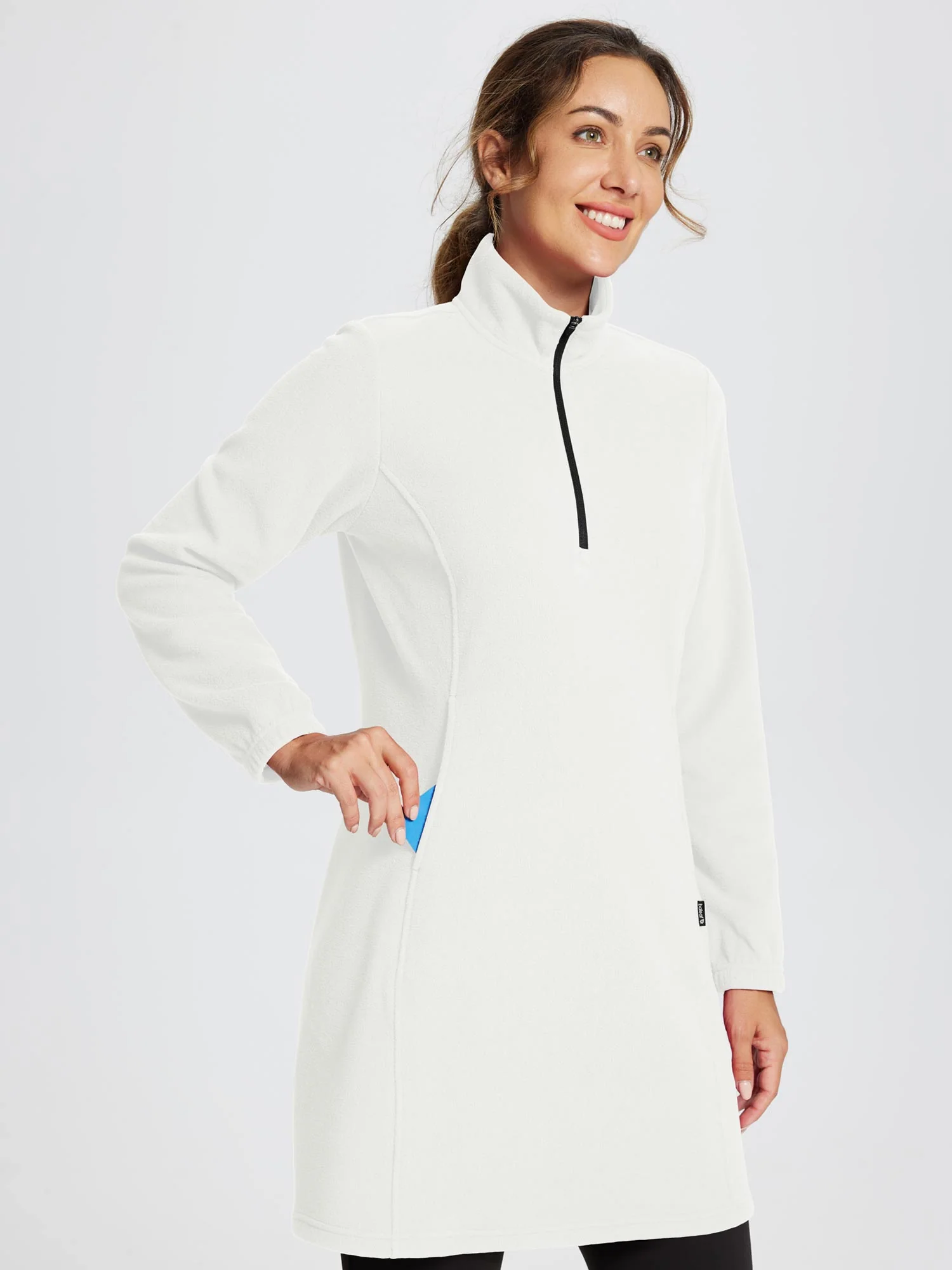 Long-Sleeve Quarter Zip Thermal Tunic Dress
