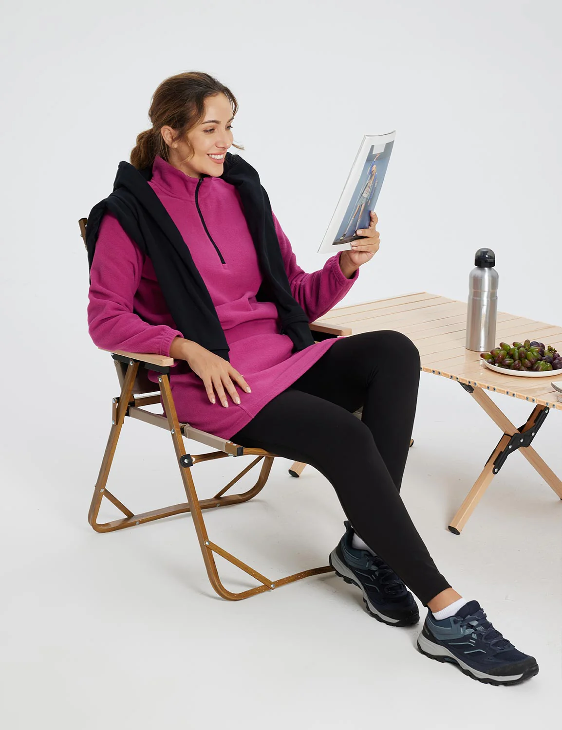 Long-Sleeve Quarter Zip Thermal Tunic Dress