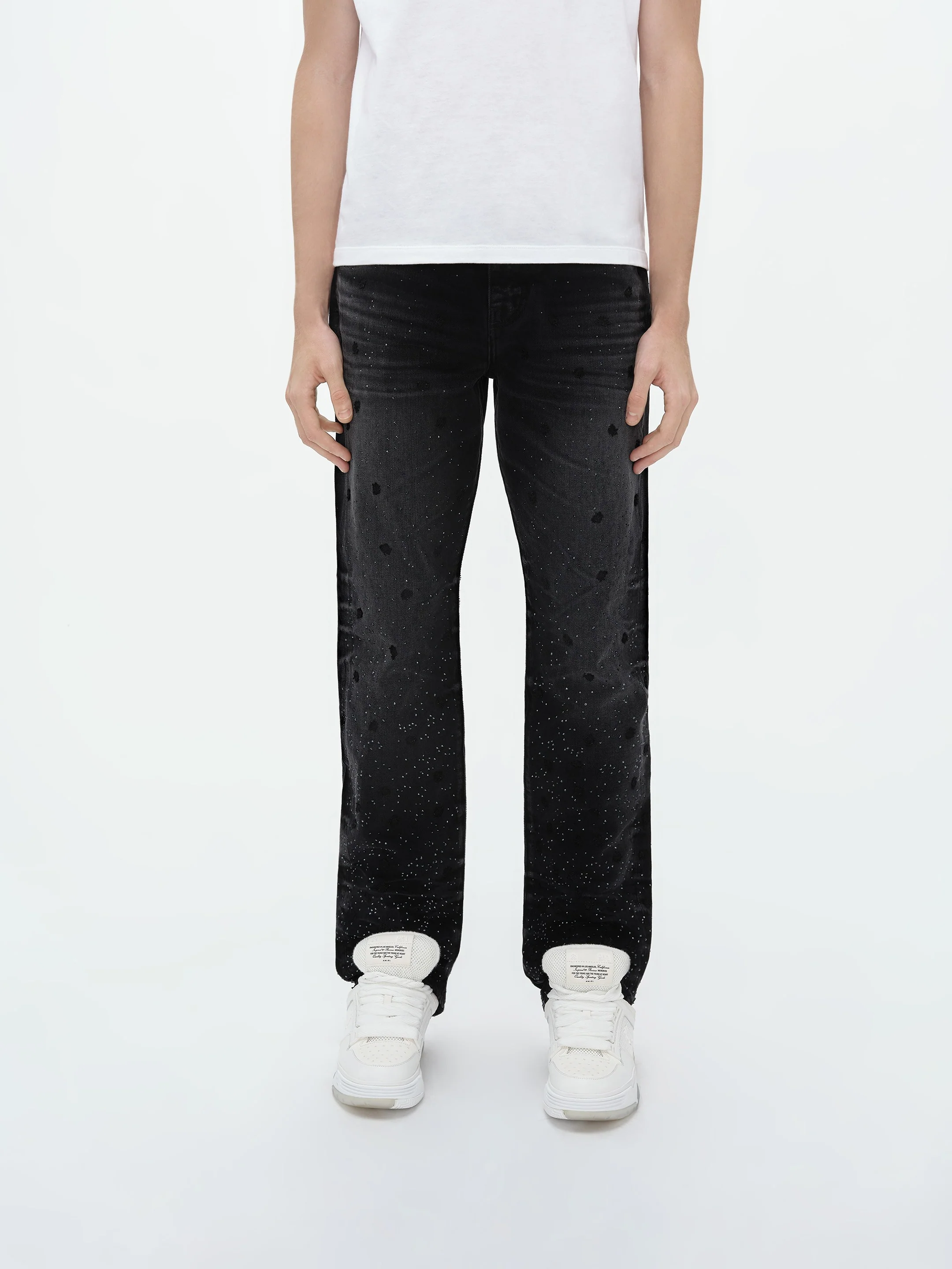 FLORAL CRYSTAL STRAIGHT JEAN - Faded Black