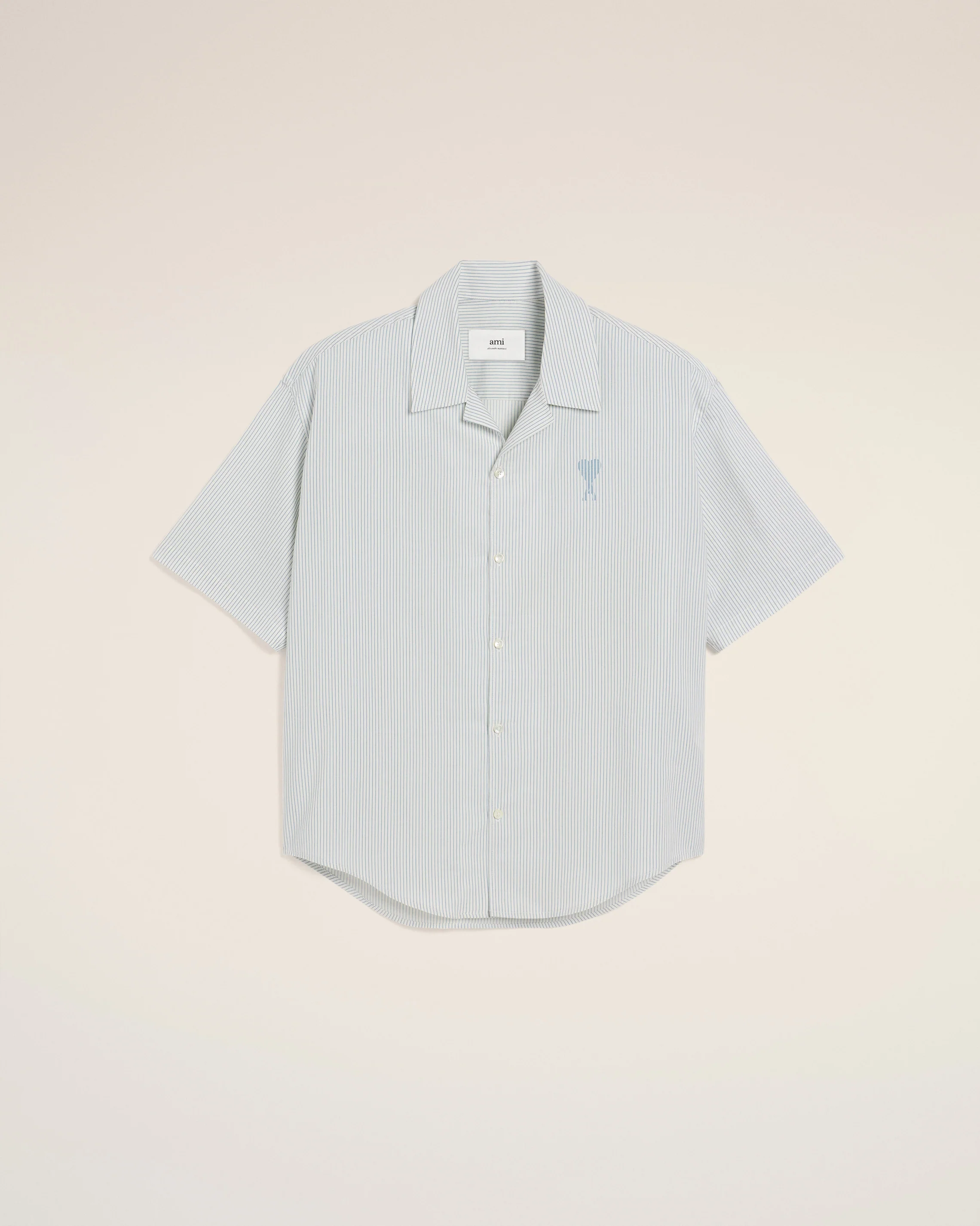Blue Cotton Camp Collar Short Sleeves Shirt