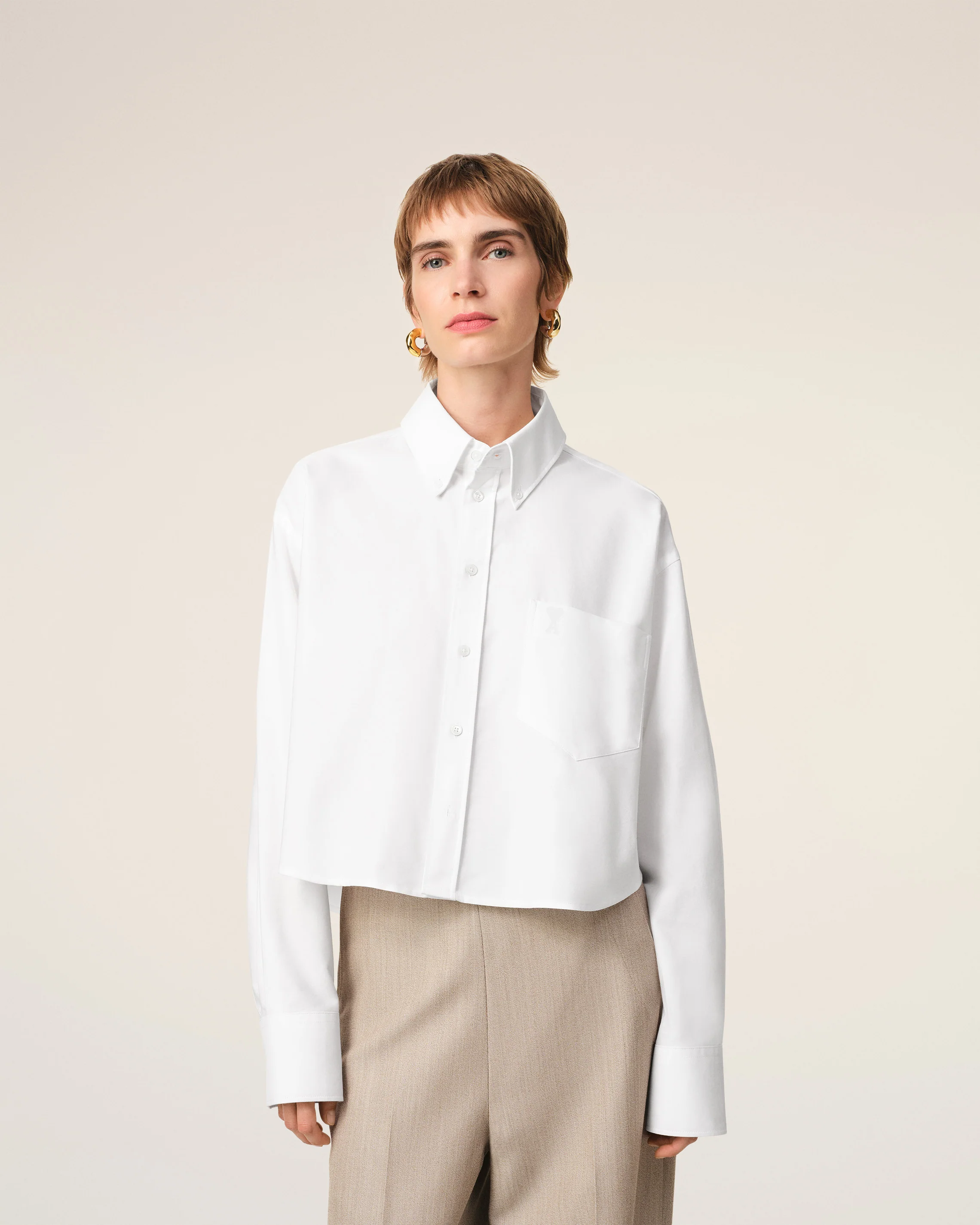 White Cotton Cropped Oversized Shirt