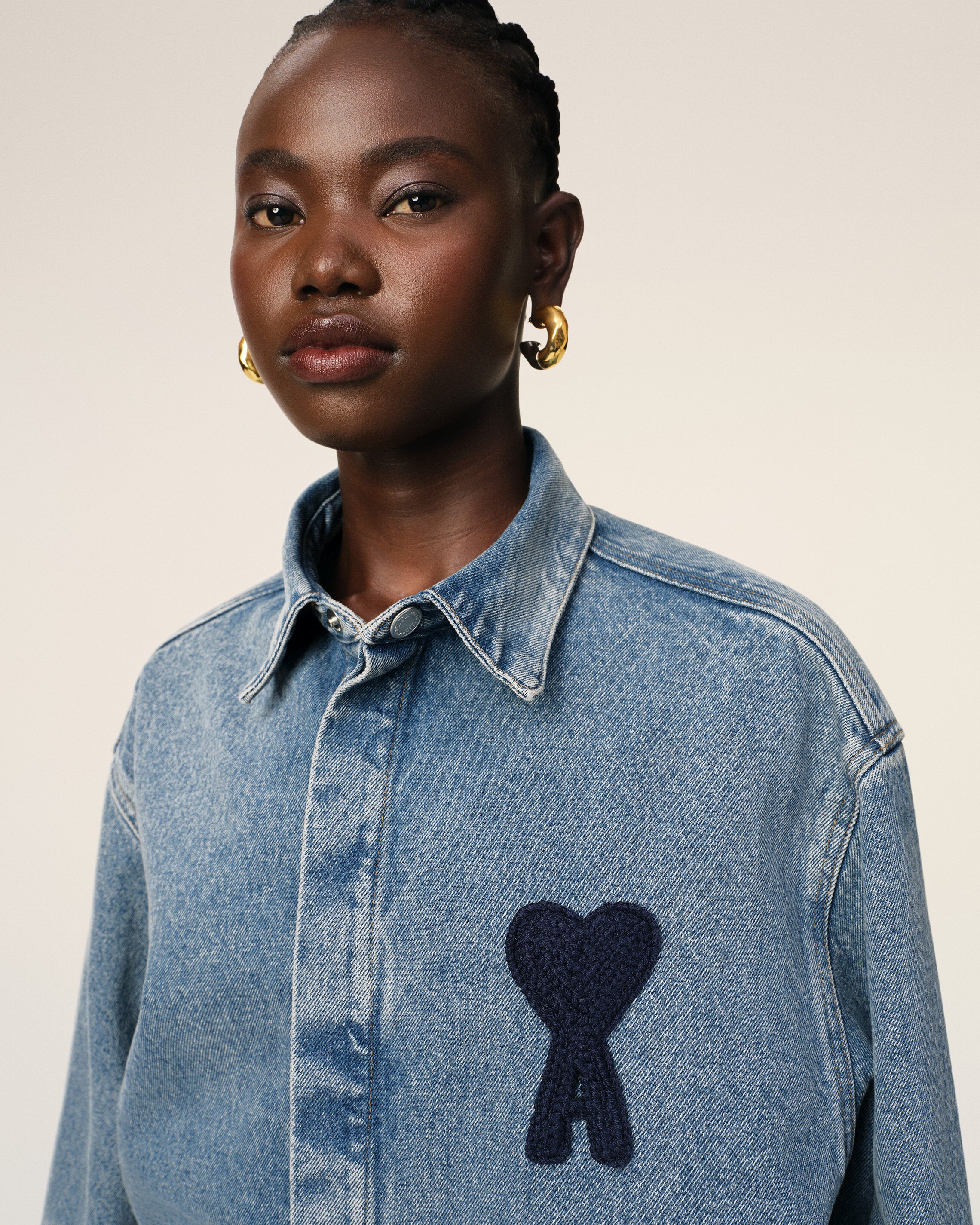 Blue Cotton Ami de Coeur Cropped Shirt