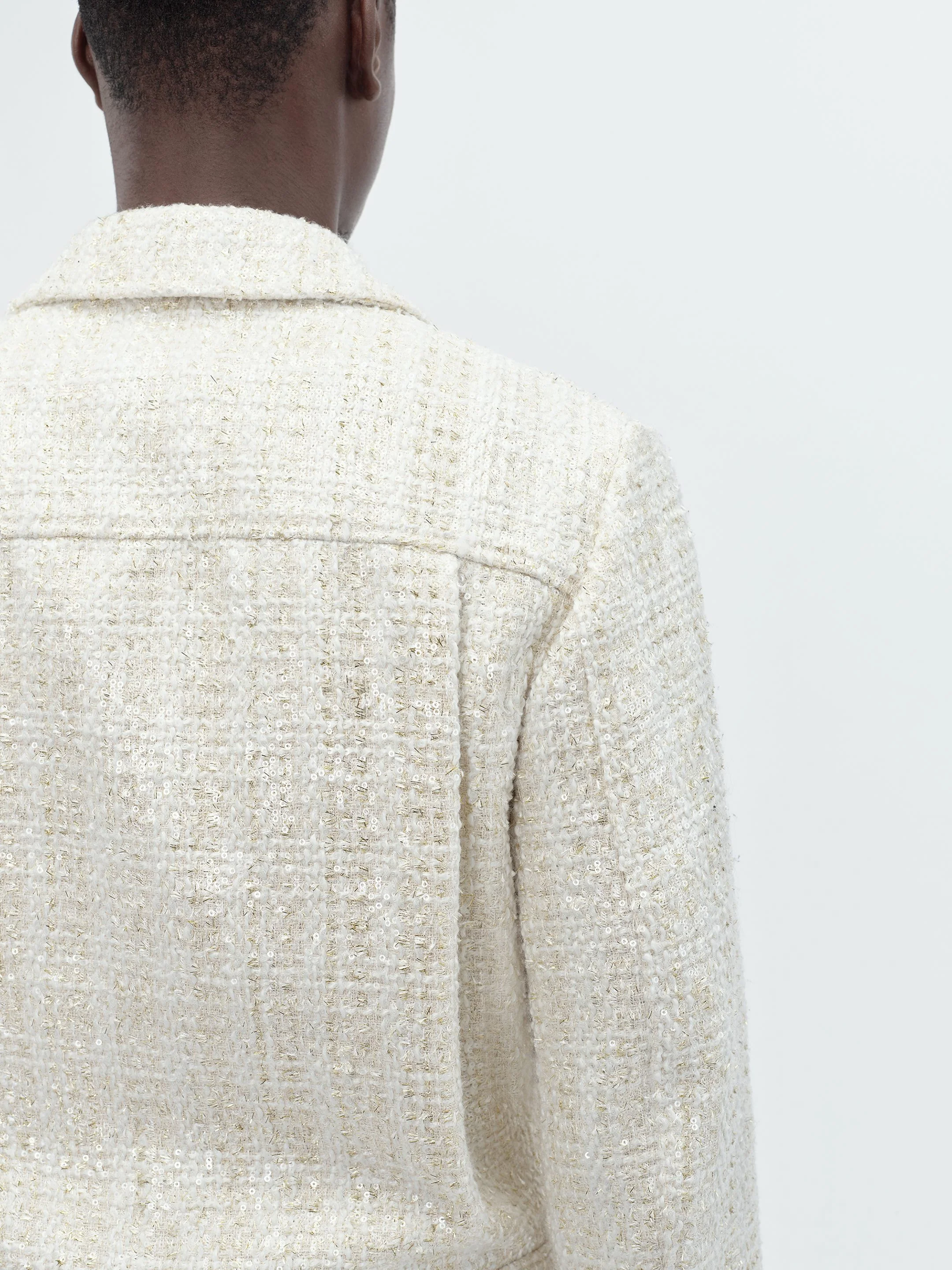 SEQUIN BOUCLE SHIRT JACKET - Alabaster