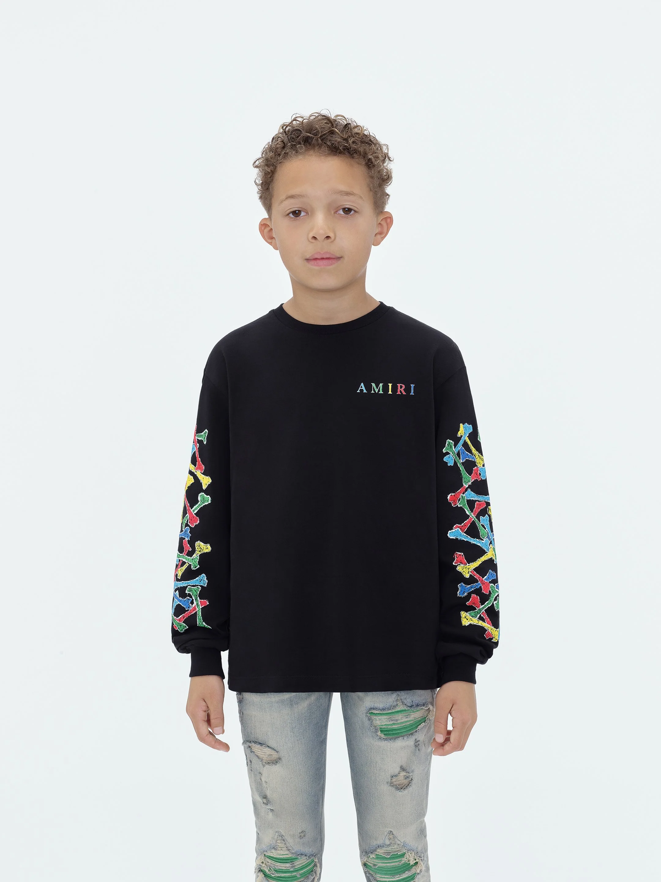 KIDS - AMIRI BONES SCRIBBLE LONG SLEEVE TEE - Black