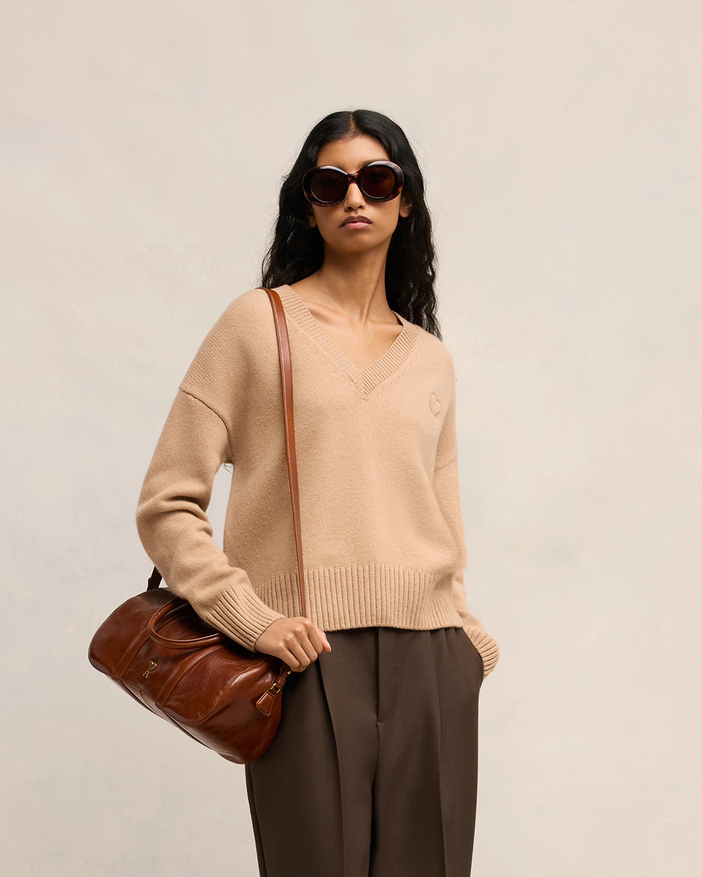 Embossed Ami de Coeur V Neck Sweater