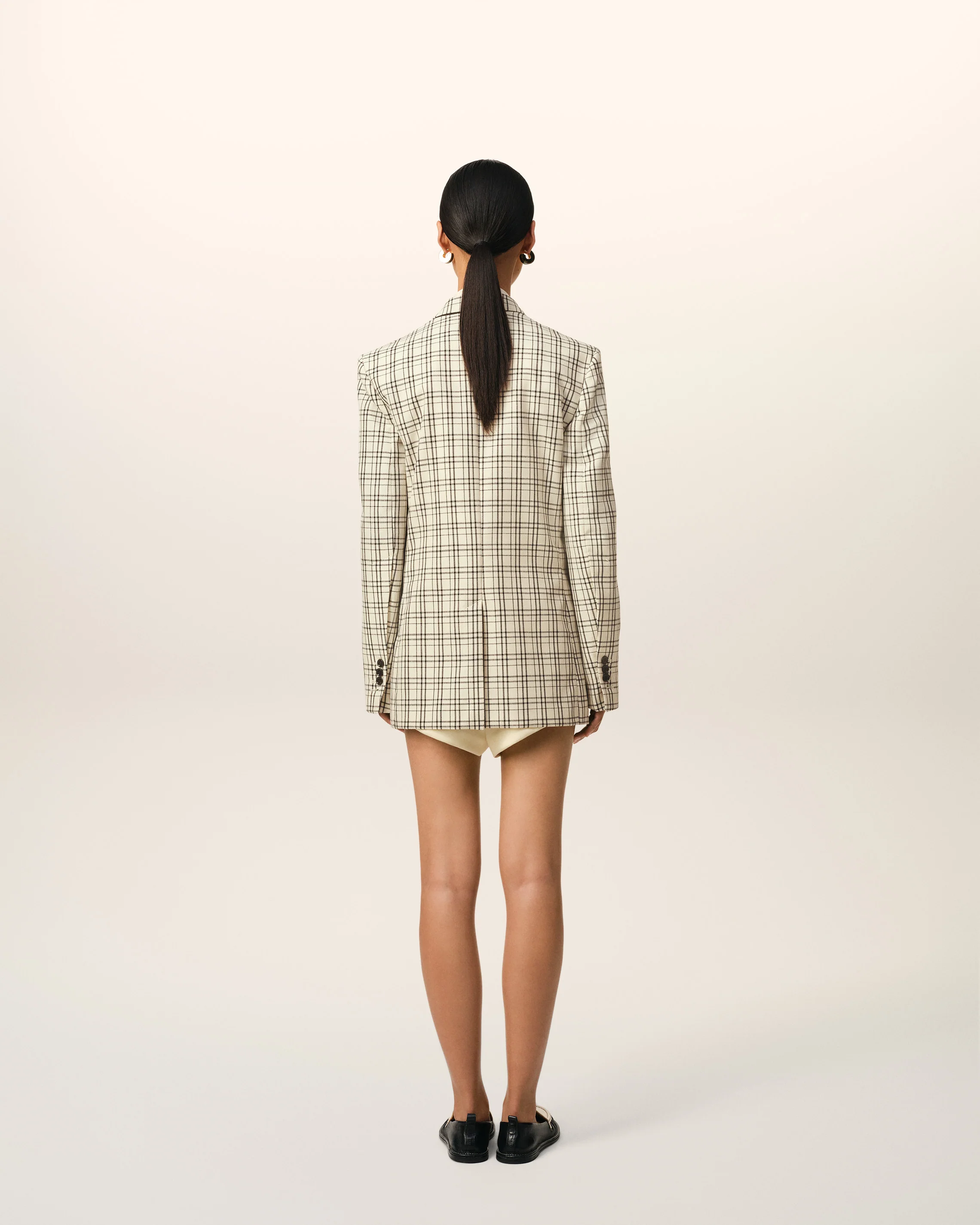 Beige Checked Wool Semi-Lined Jacket