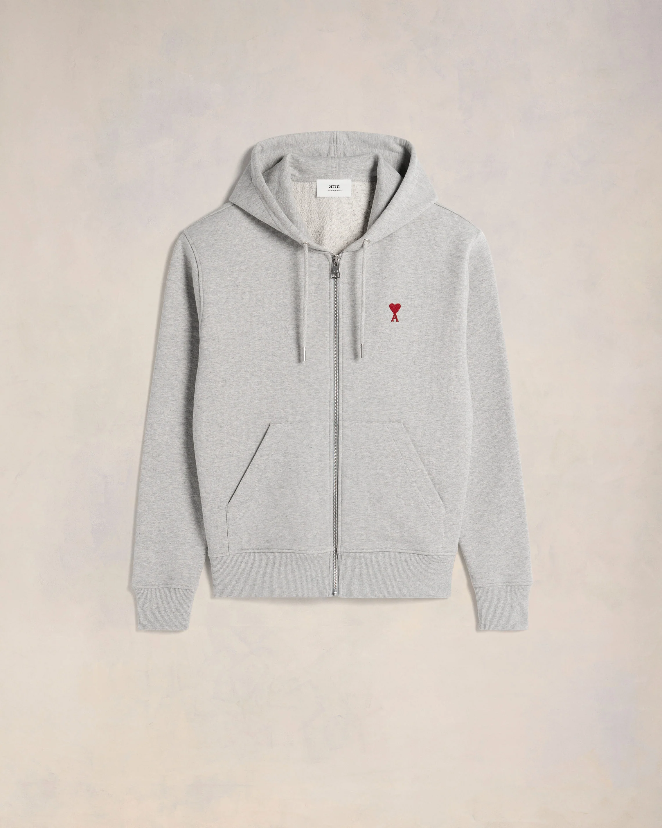 Grey Cotton Ami de Coeur Zipped Hoodie