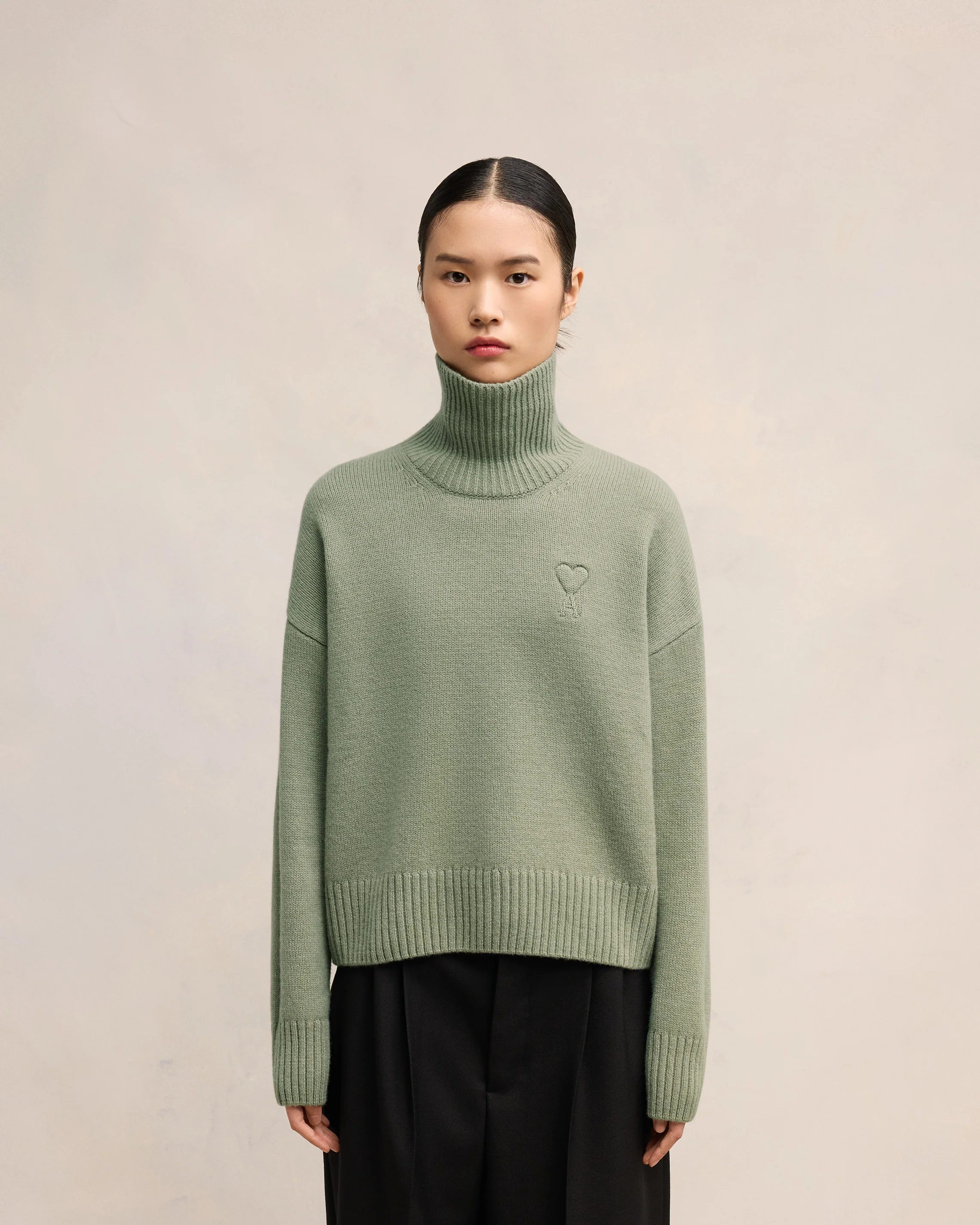 Embossed Ami de Coeur Funnel Neck Sweater