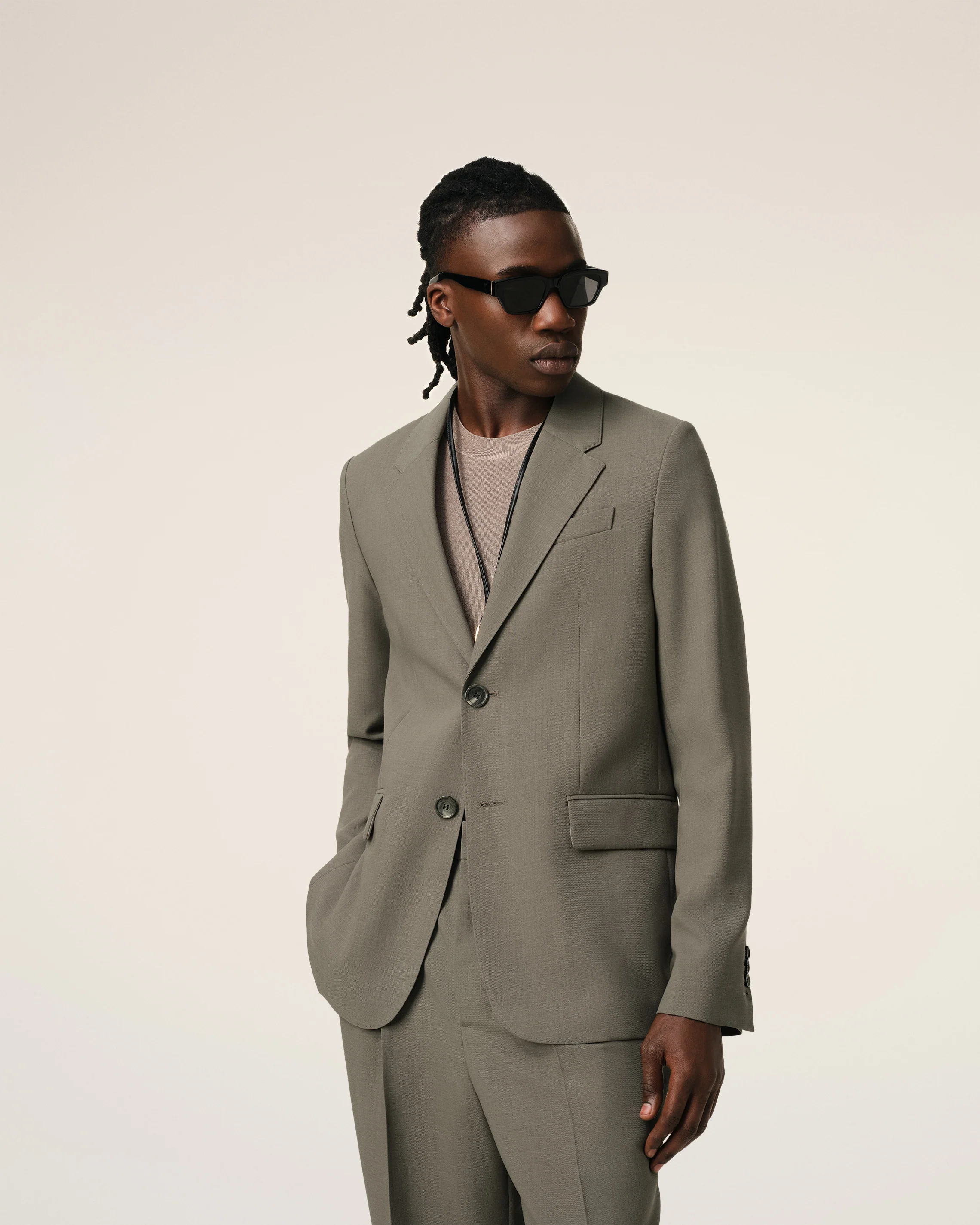 Taupe Wool Two Buttons Jacket