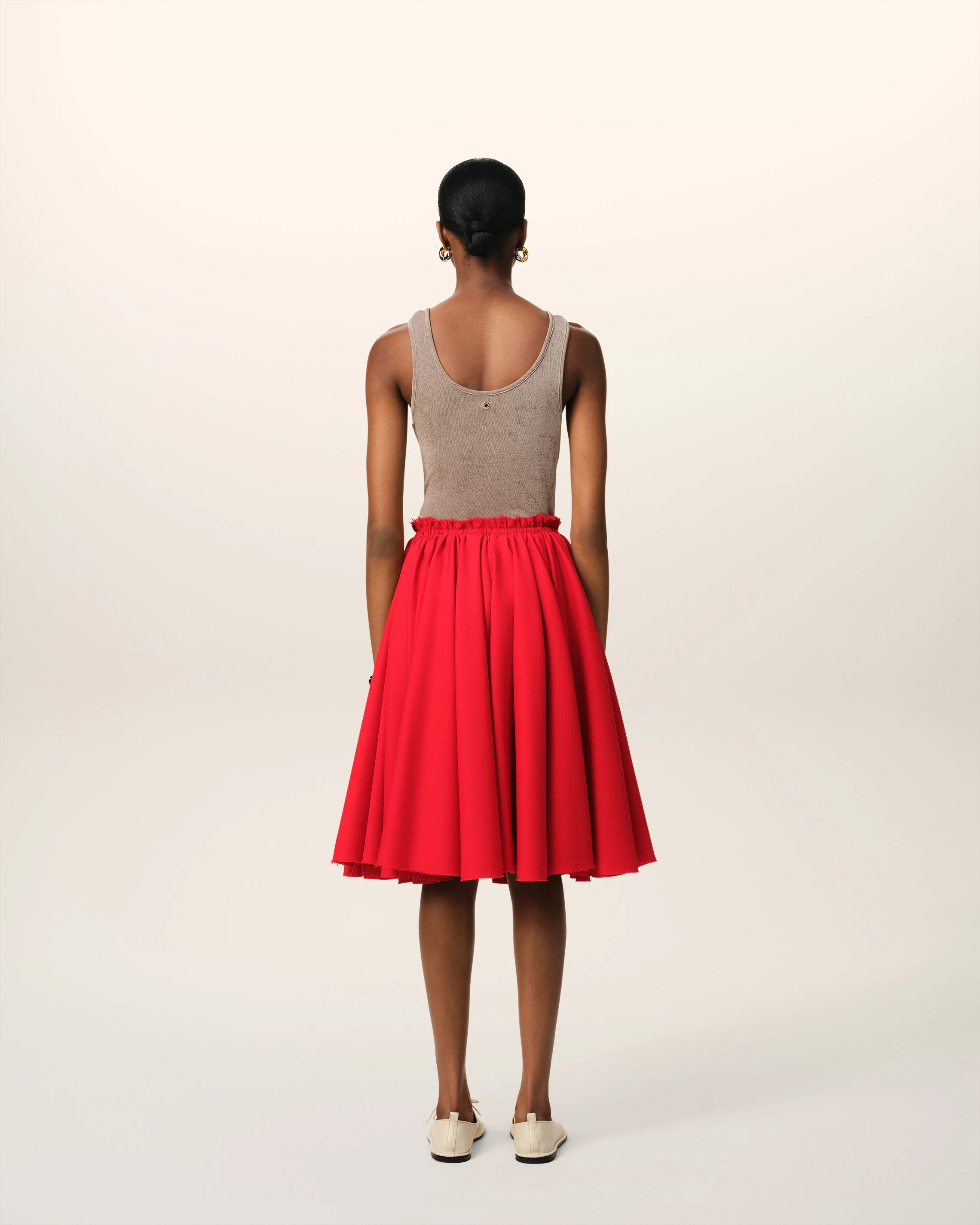 Red Wool Skirt With Godets