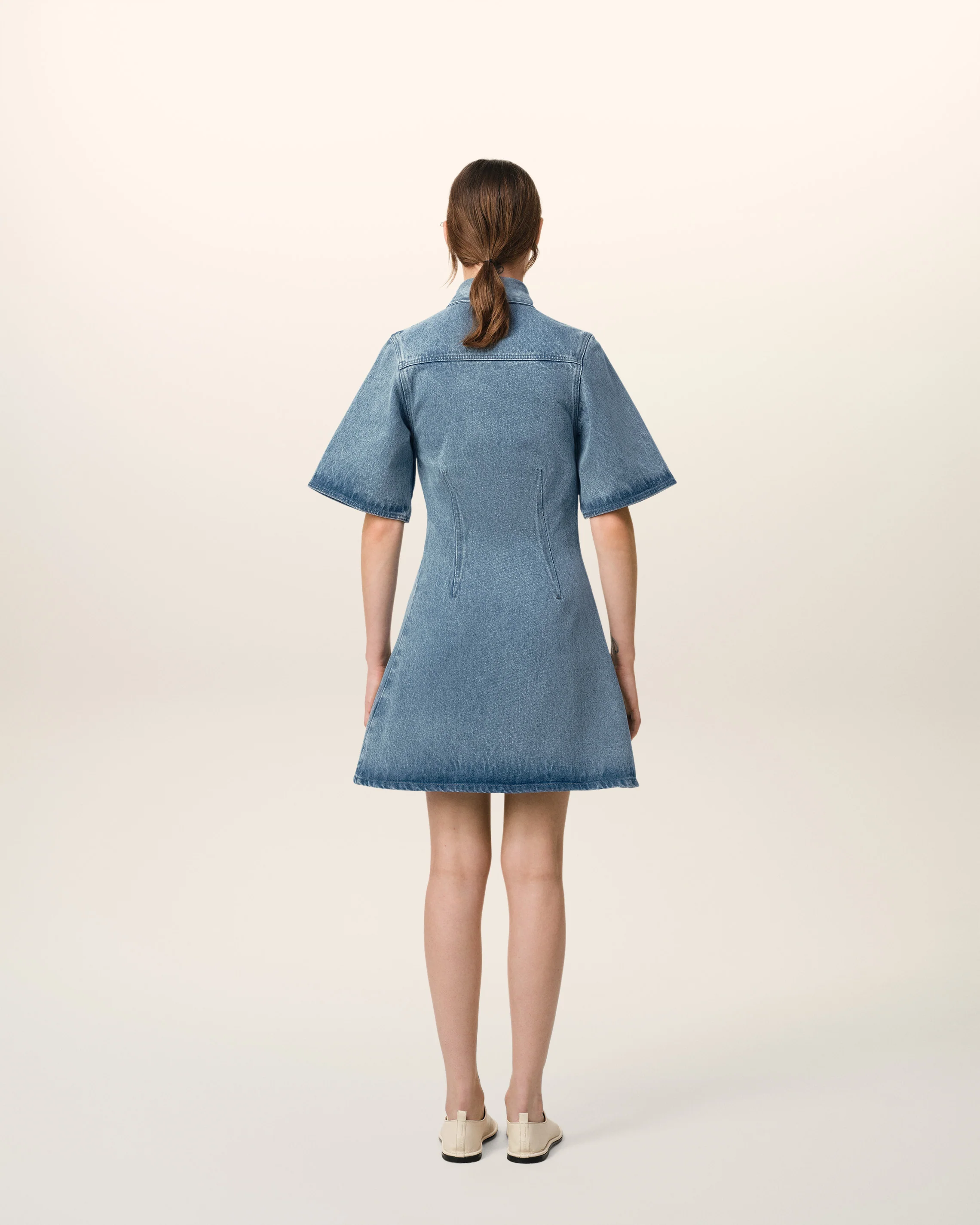 Blue Cotton Short Sleeve Shirt Dress