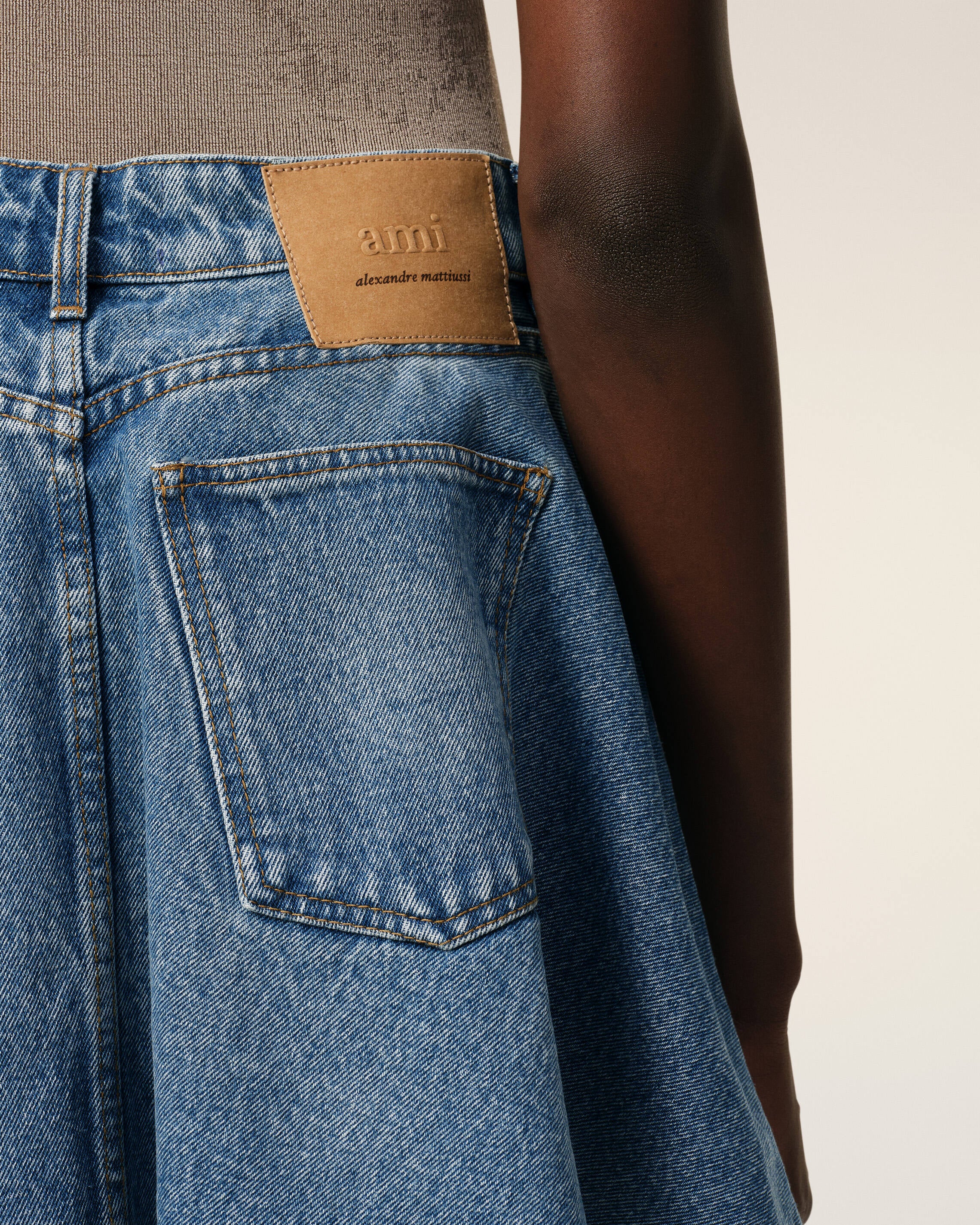 Blue Cotton Flare Mini Skirt