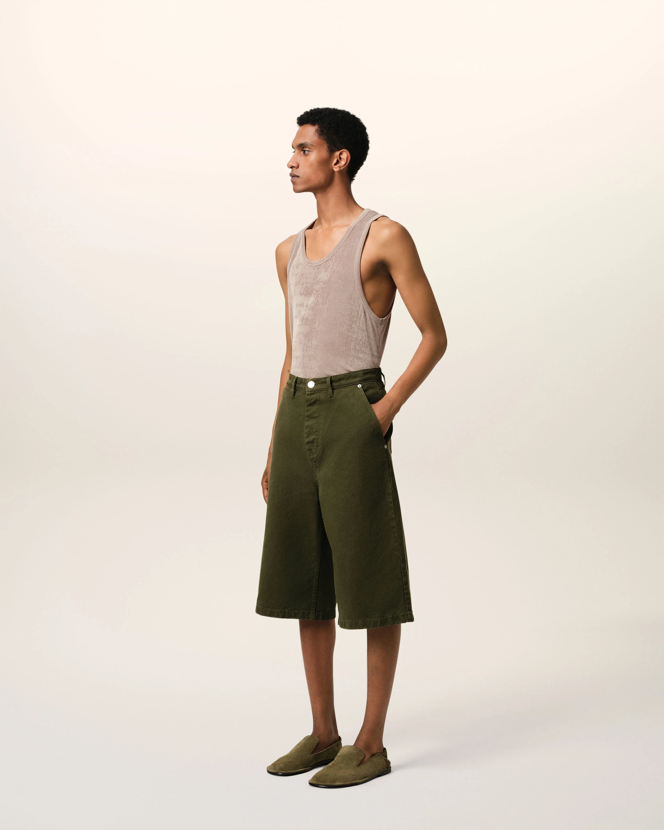 Green Cotton Wide Fit Bermuda Short