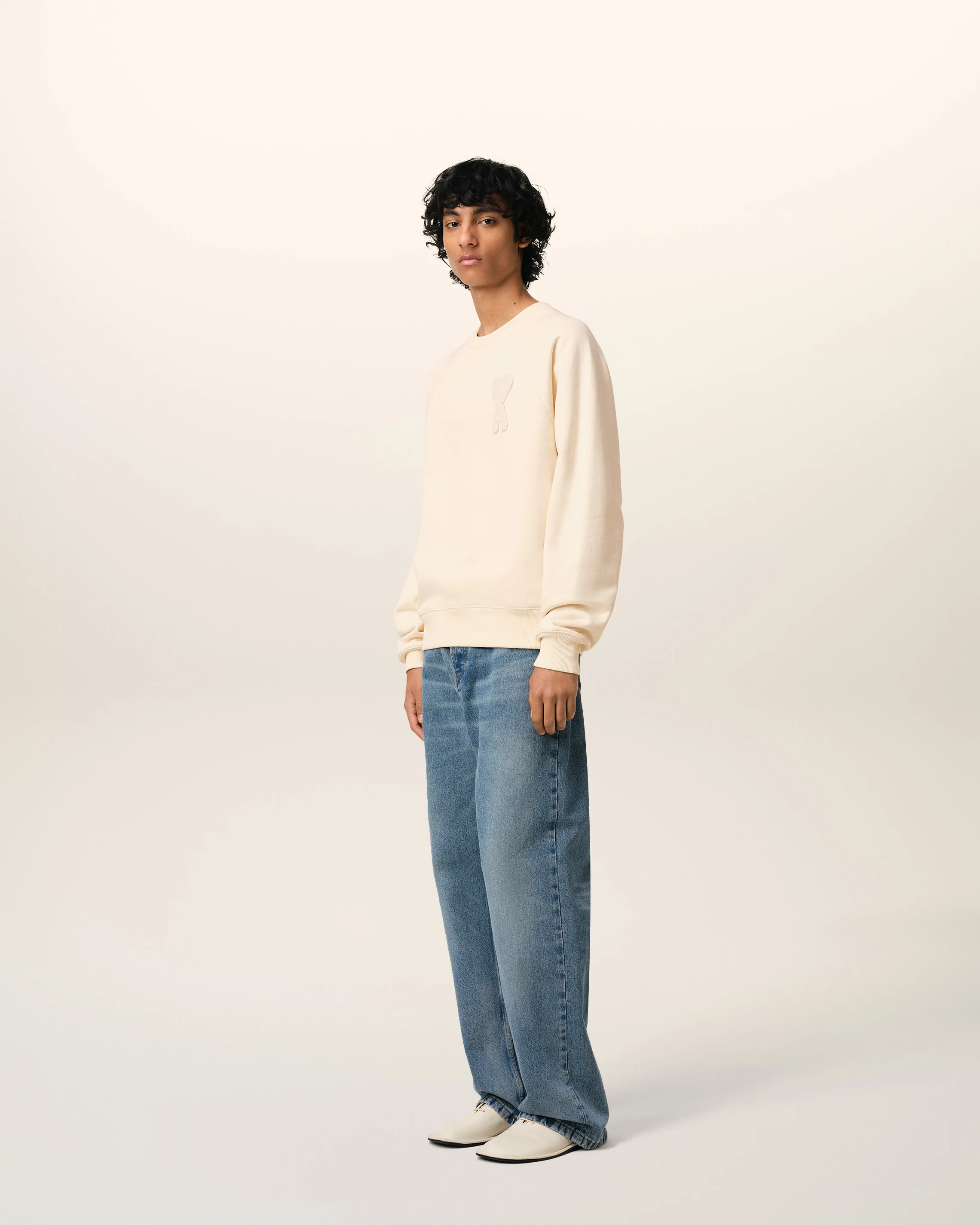 Beige Cotton Ami de Coeur Patch Sweatshirt