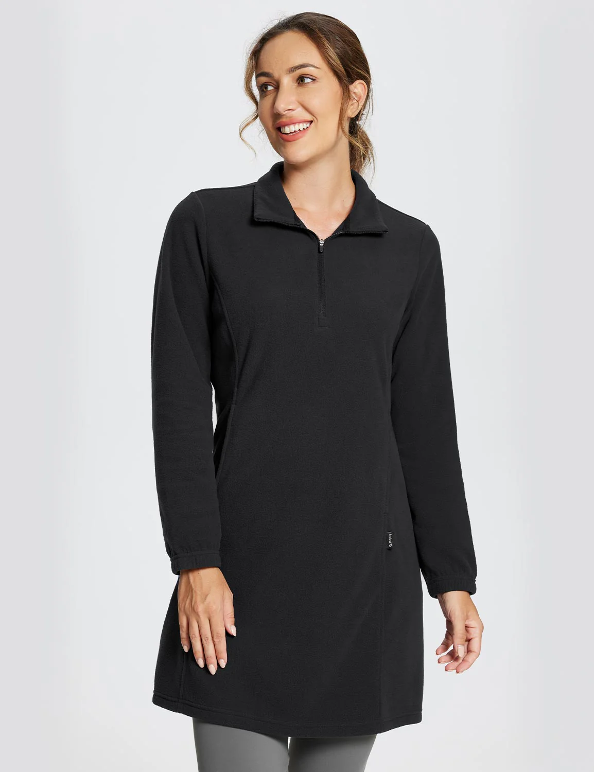 Long-Sleeve Quarter Zip Thermal Tunic Dress